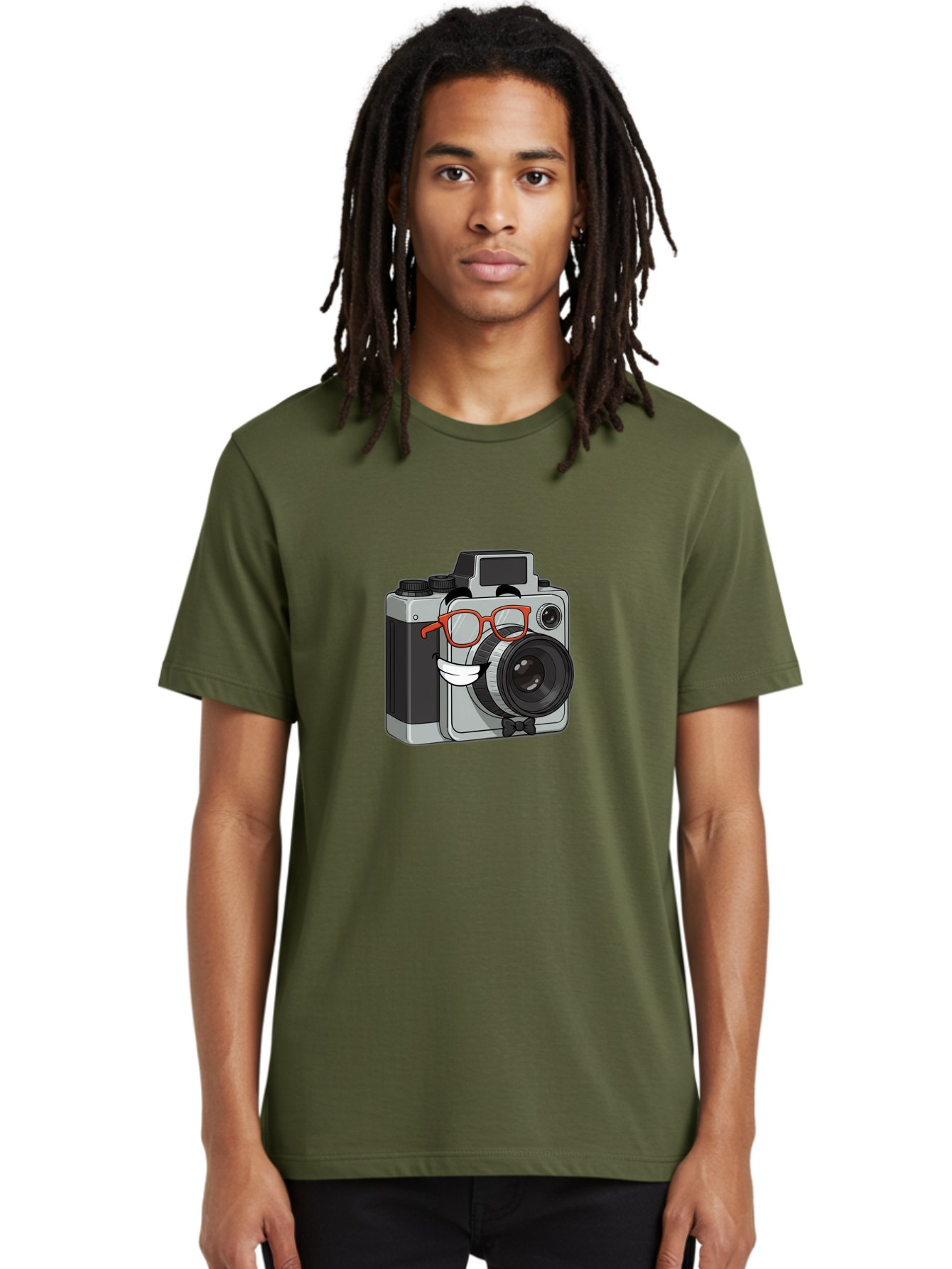 Camera-With-Glasses Men'S Graphic Tee, 100% Cotton, Comfortable Casual Summer Wear, Machine Washable, Cartoon Camera, Vintage Photography, Glasses And Bow Tie, Retro Style, Digital Art, Funny Characters, Creative Concepts, Artistic Expression, Bae376 27