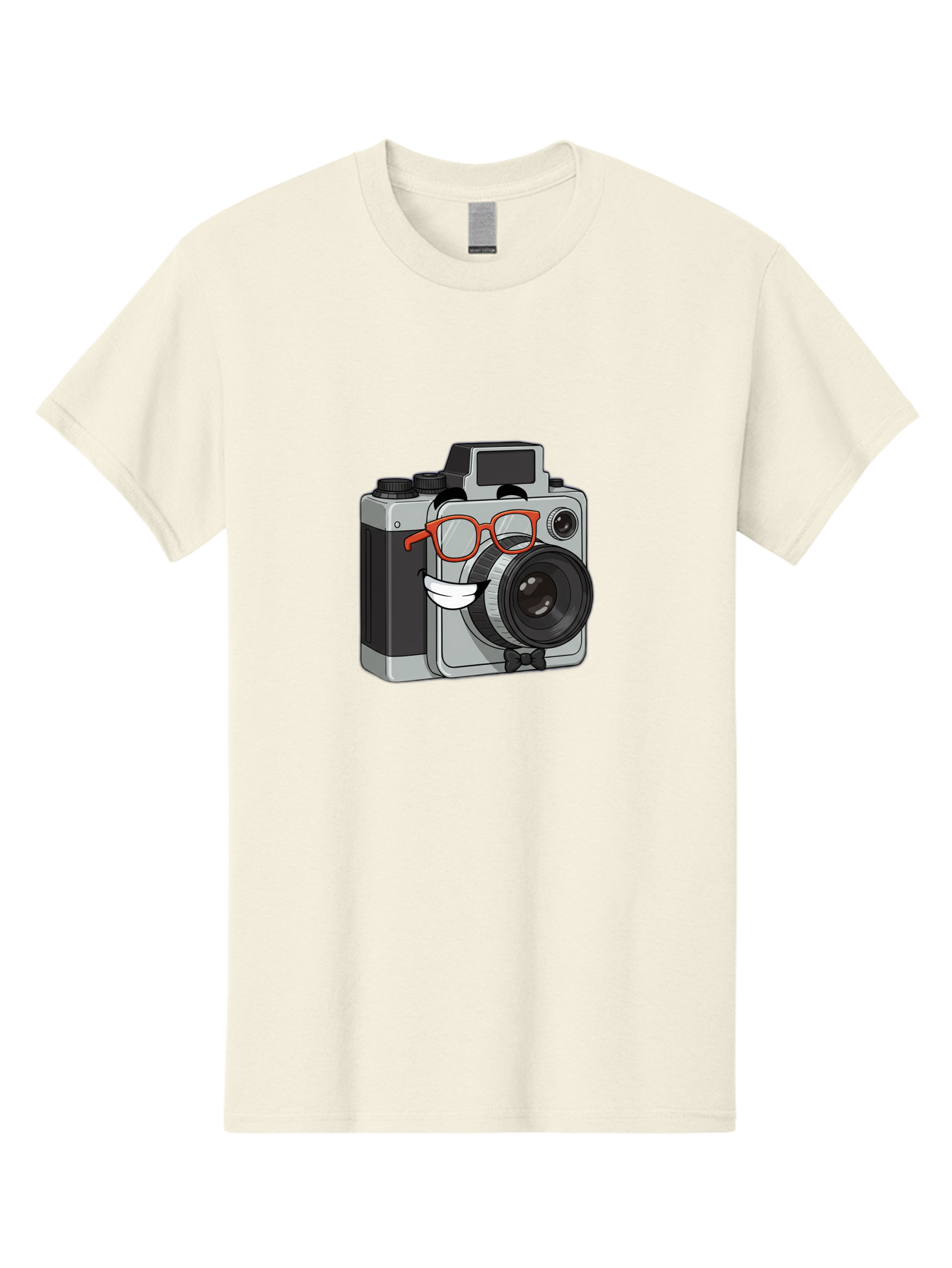 Camera-With-Glasses Men'S Graphic Tee, 100% Cotton, Comfortable Casual Summer Wear, Machine Washable, Cartoon Camera, Vintage Photography, Glasses And Bow Tie, Retro Style, Digital Art, Funny Characters, Creative Concepts, Artistic Expression, Bae376 10