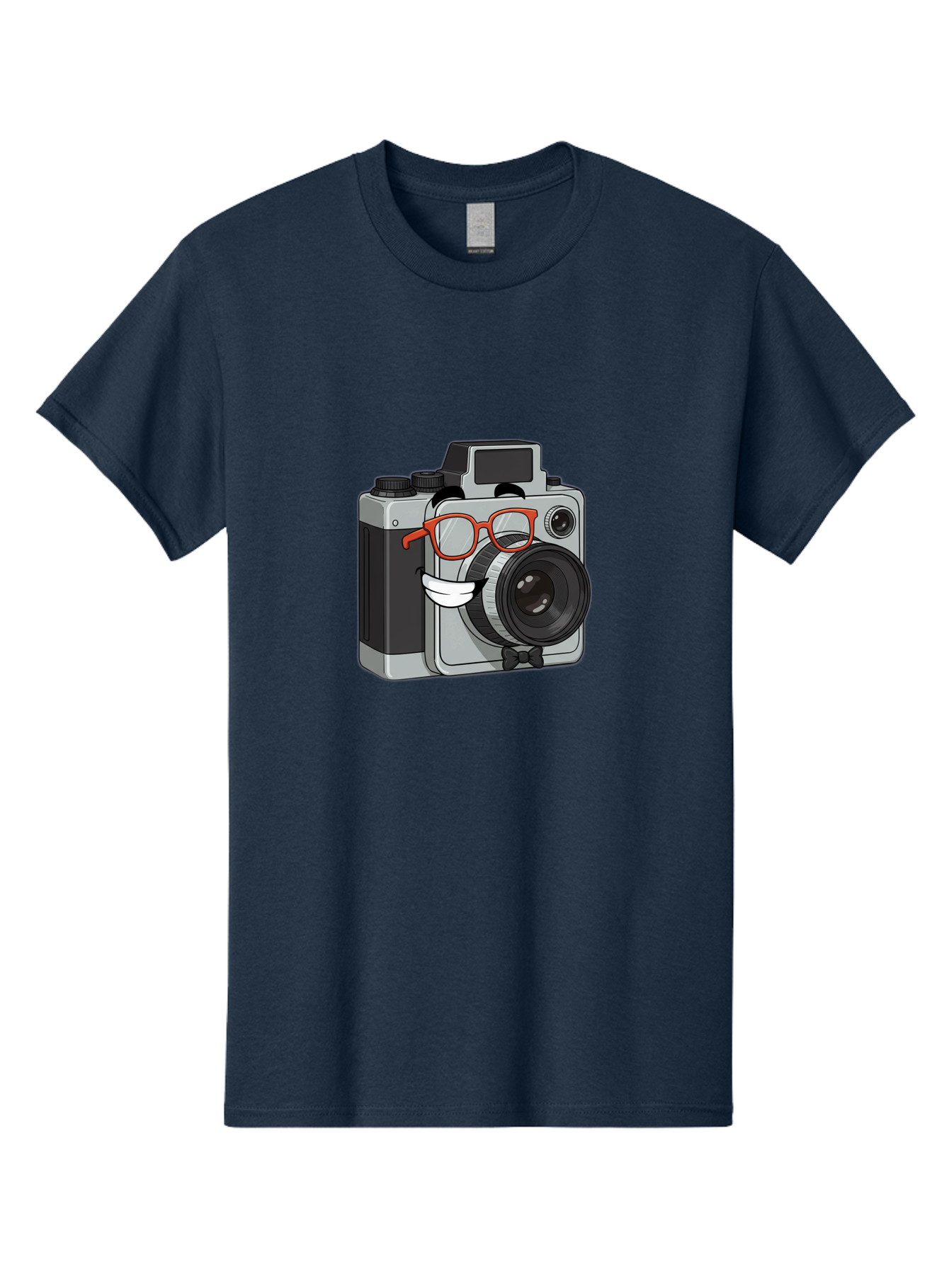 Camera-With-Glasses Men'S Graphic Tee, 100% Cotton, Comfortable Casual Summer Wear, Machine Washable, Cartoon Camera, Vintage Photography, Glasses And Bow Tie, Retro Style, Digital Art, Funny Characters, Creative Concepts, Artistic Expression, Bae376 13