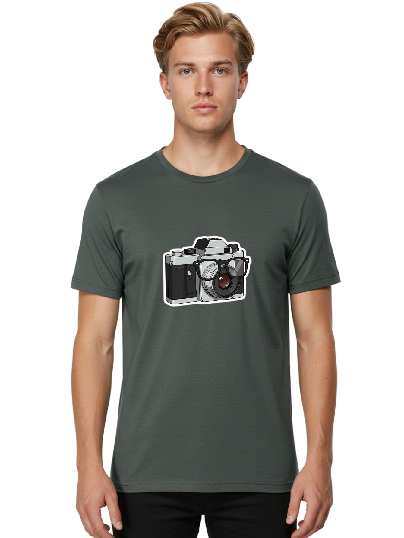 Camera-With-Shades Men'S Graphic Tee, 100% Cotton, Comfortable Casual Summer Wear, Machine Washable, Camera Wearing Sunglasses, Photography Gear, Stylish Accessory, Cool Camera, Funky Design, Creative Twist, Photography Equipment Bae379 30