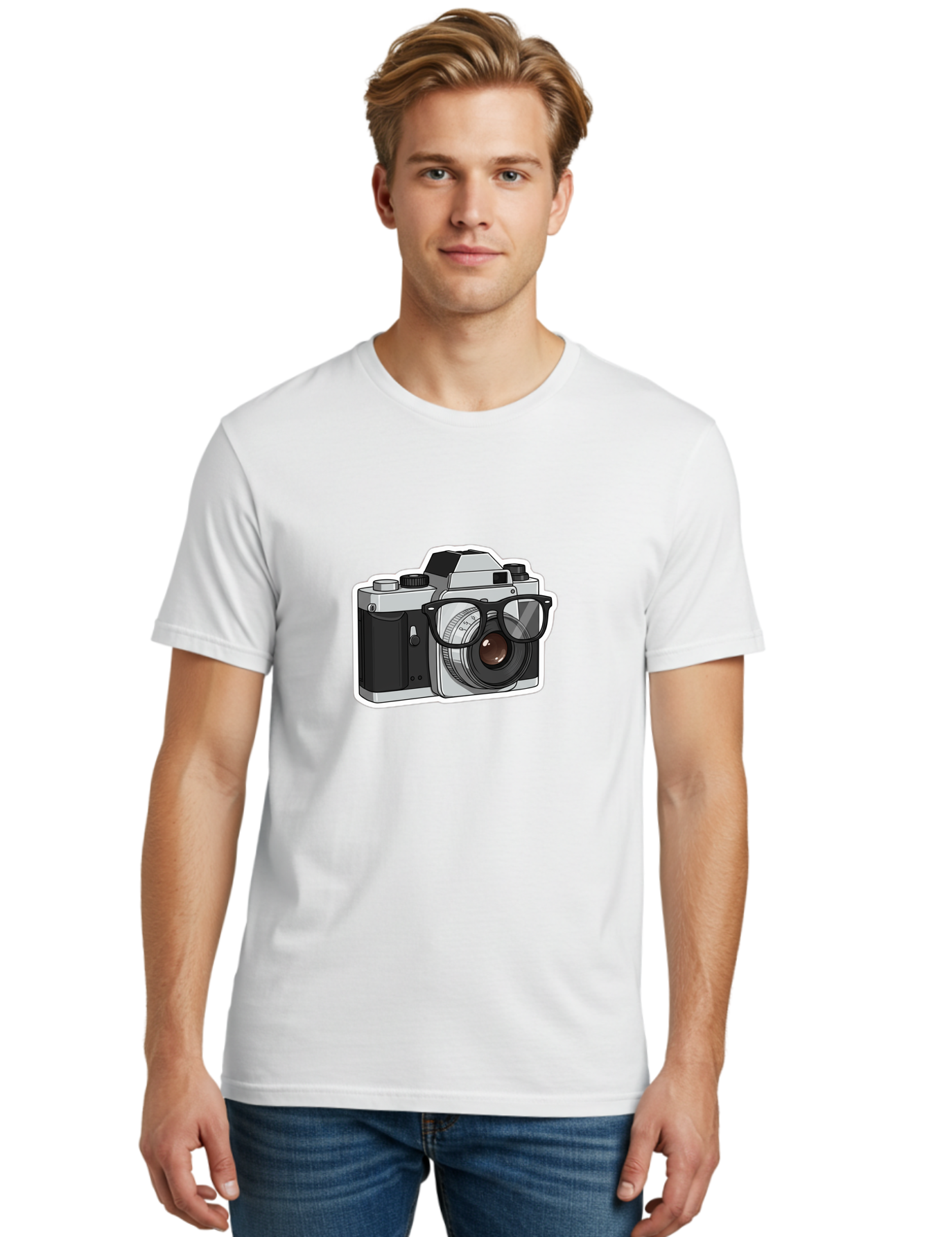 Camera-With-Shades Men'S Graphic Tee, 100% Cotton, Comfortable Casual Summer Wear, Machine Washable, Camera Wearing Sunglasses, Photography Gear, Stylish Accessory, Cool Camera, Funky Design, Creative Twist, Photography Equipment Bae379 17
