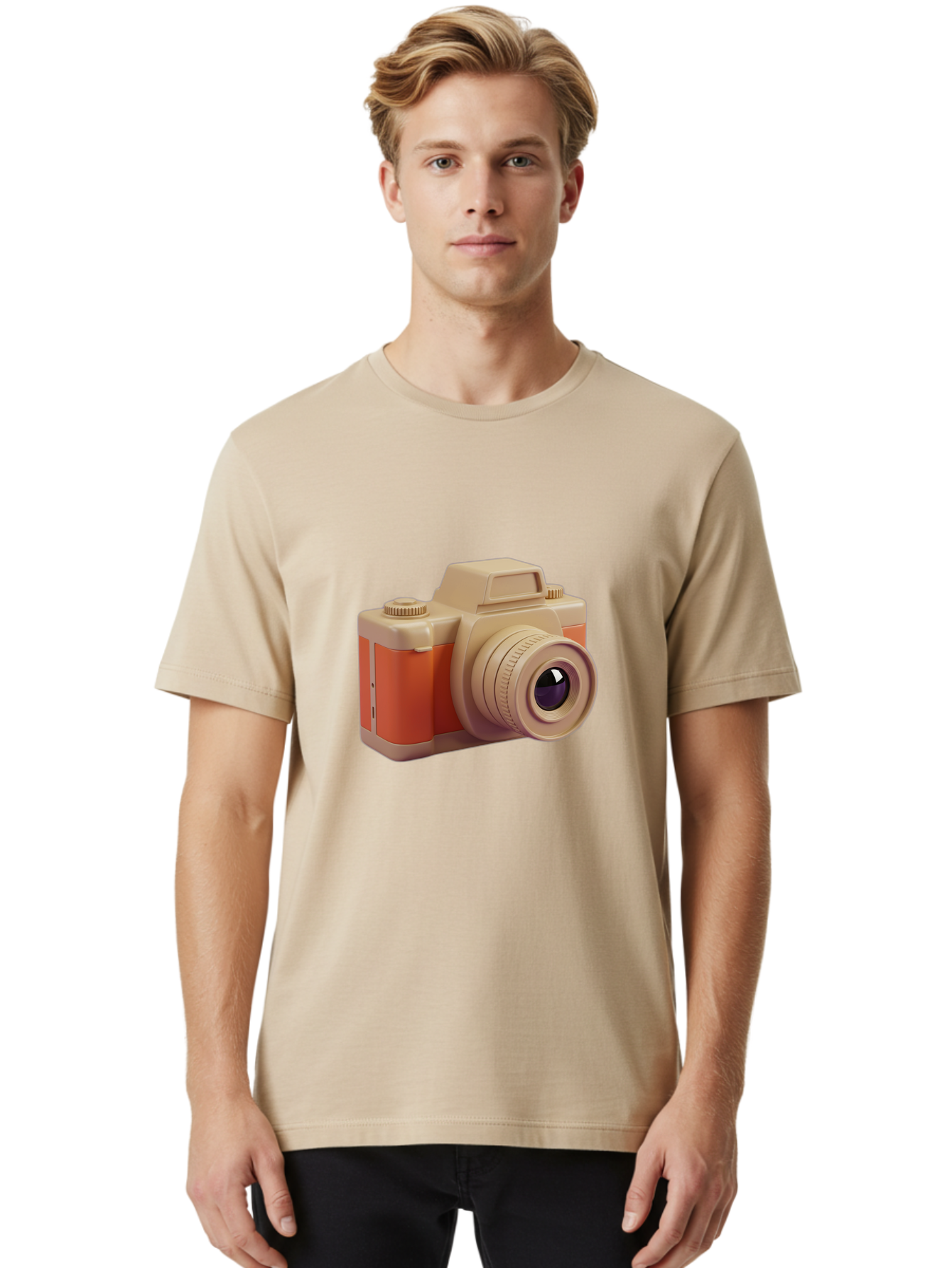 Camera Men'S Graphic Tee, 100% Cotton, Comfortable Casual Summer Wear, Machine Washable, Digital Camera, Photography Equipment, Camera Lens, Vintage Camera, Retro Style, Orange And Beige Colors, 3D Illustration, Camera Design, Photography Gear Bae383 17