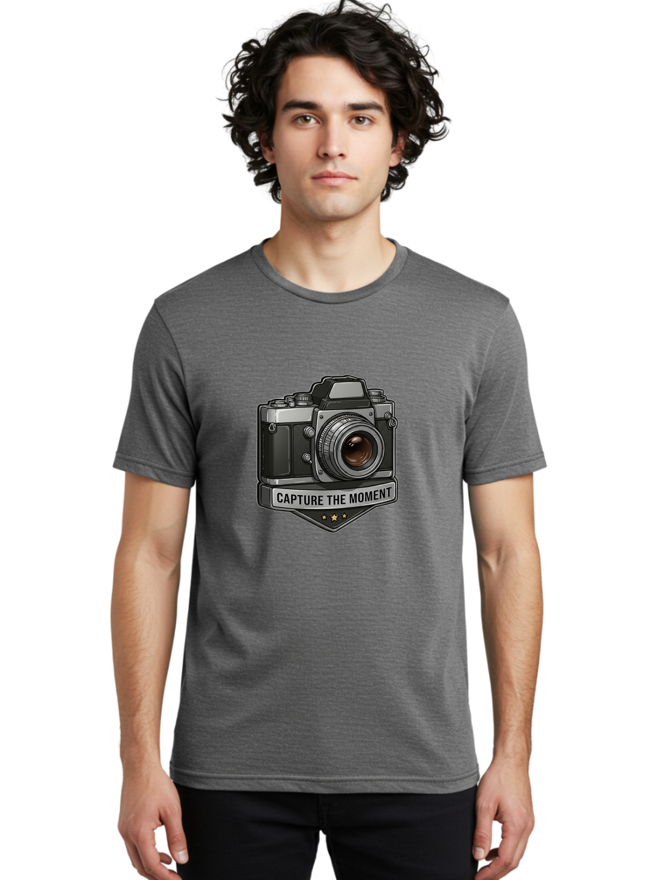 Capture-The-Moment Men'S Graphic Tee, 100% Cotton, Comfortable Casual Summer Wear, Machine Washable, Vintage Camera, Photography Equipment, Capture The Moment, Three Stars, Classic Design, Retro Style, Photography Inspiration, Camera Logo, Bae385 18