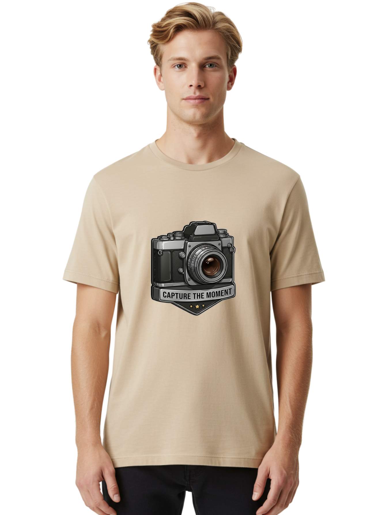 Capture-The-Moment Men'S Graphic Tee, 100% Cotton, Comfortable Casual Summer Wear, Machine Washable, Vintage Camera, Photography Equipment, Capture The Moment, Three Stars, Classic Design, Retro Style, Photography Inspiration, Camera Logo, Bae385 26