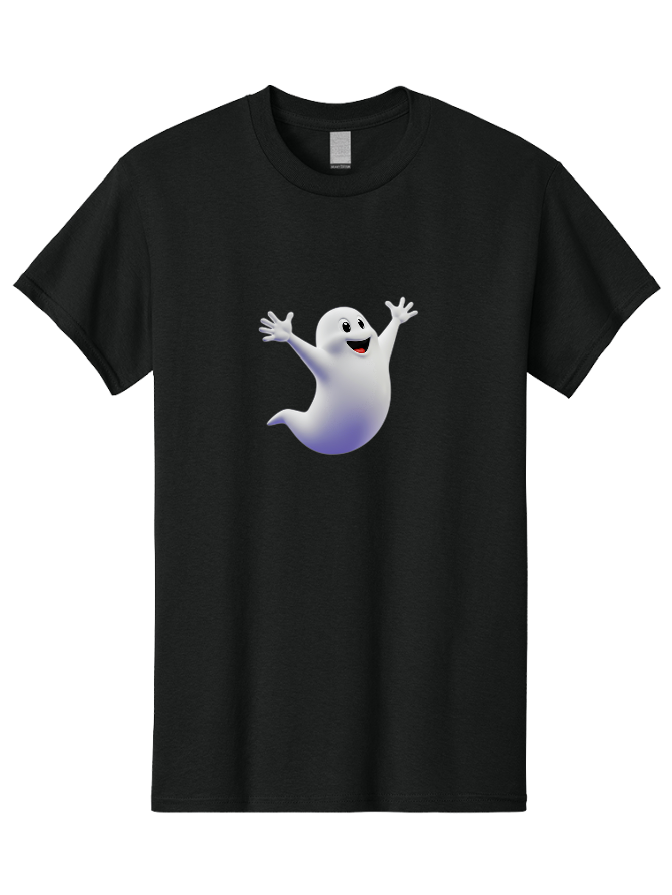 Cartoon-Ghost Men'S Graphic Tee, 100% Cotton, Comfortable Casual Summer Wear, Machine Washable, White Ghost, Cartoon Character, Friendly Spirit, Happy Expression, Halloween Theme, Digital Illustration, 3D Rendering, Playful Design Bae392 3