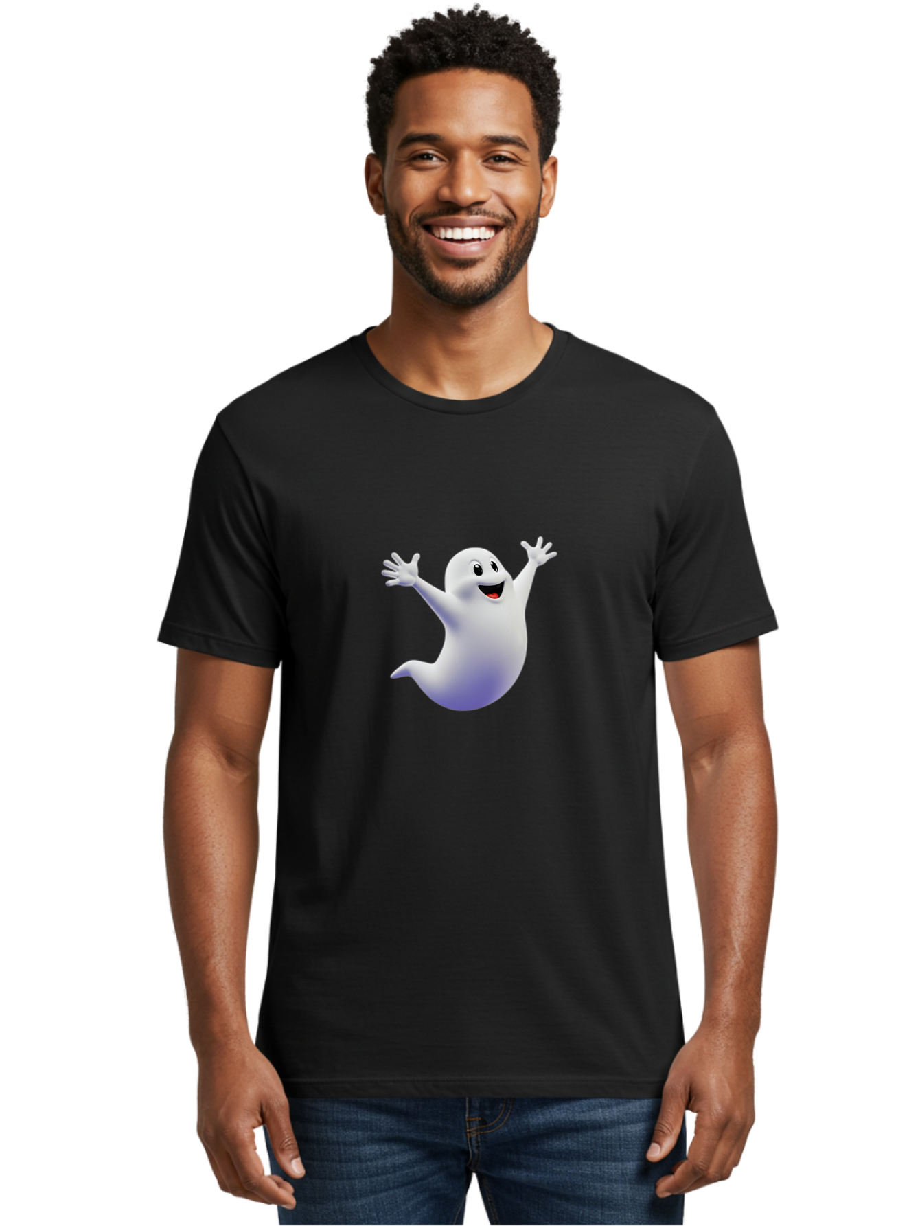 Cartoon-Ghost Men'S Graphic Tee, 100% Cotton, Comfortable Casual Summer Wear, Machine Washable, White Ghost, Cartoon Character, Friendly Spirit, Happy Expression, Halloween Theme, Digital Illustration, 3D Rendering, Playful Design Bae392 18