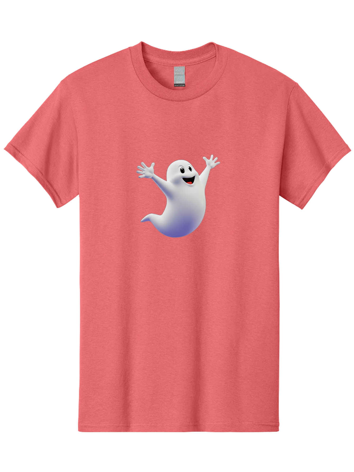 Cartoon-Ghost Men'S Graphic Tee, 100% Cotton, Comfortable Casual Summer Wear, Machine Washable, White Ghost, Cartoon Character, Friendly Spirit, Happy Expression, Halloween Theme, Digital Illustration, 3D Rendering, Playful Design Bae392 15