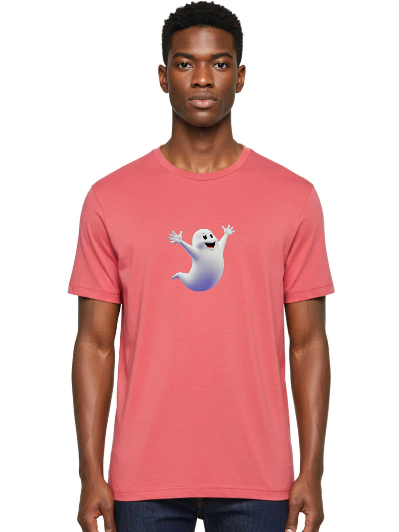 Cartoon-Ghost Men'S Graphic Tee, 100% Cotton, Comfortable Casual Summer Wear, Machine Washable, White Ghost, Cartoon Character, Friendly Spirit, Happy Expression, Halloween Theme, Digital Illustration, 3D Rendering, Playful Design Bae392 30