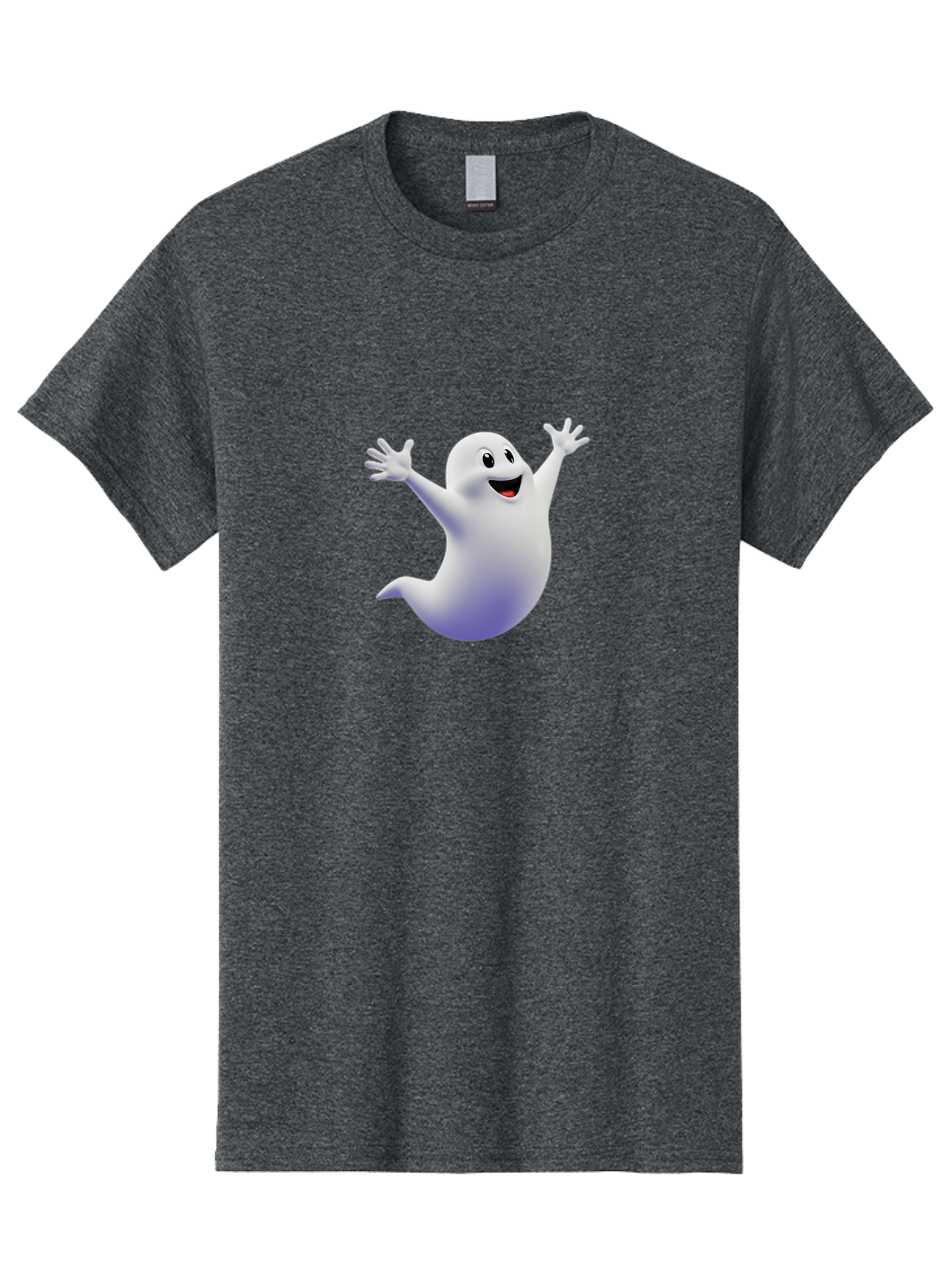 Cartoon-Ghost Men'S Graphic Tee, 100% Cotton, Comfortable Casual Summer Wear, Machine Washable, White Ghost, Cartoon Character, Friendly Spirit, Happy Expression, Halloween Theme, Digital Illustration, 3D Rendering, Playful Design Bae392 2