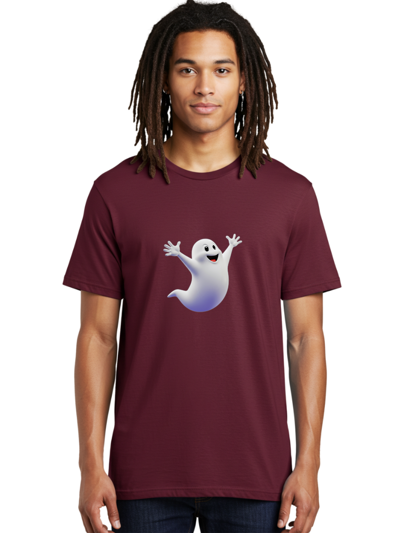 Cartoon-Ghost Men'S Graphic Tee, 100% Cotton, Comfortable Casual Summer Wear, Machine Washable, White Ghost, Cartoon Character, Friendly Spirit, Happy Expression, Halloween Theme, Digital Illustration, 3D Rendering, Playful Design Bae392 21