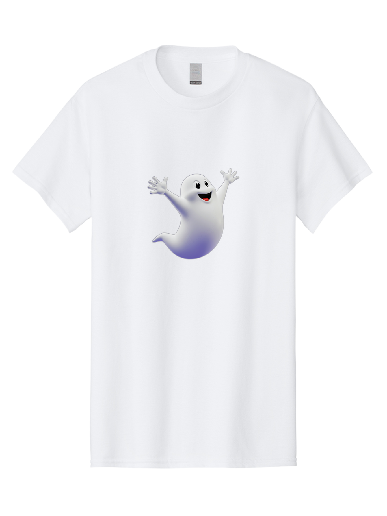 Cartoon-Ghost Men'S Graphic Tee, 100% Cotton, Comfortable Casual Summer Wear, Machine Washable, White Ghost, Cartoon Character, Friendly Spirit, Happy Expression, Halloween Theme, Digital Illustration, 3D Rendering, Playful Design Bae392 4