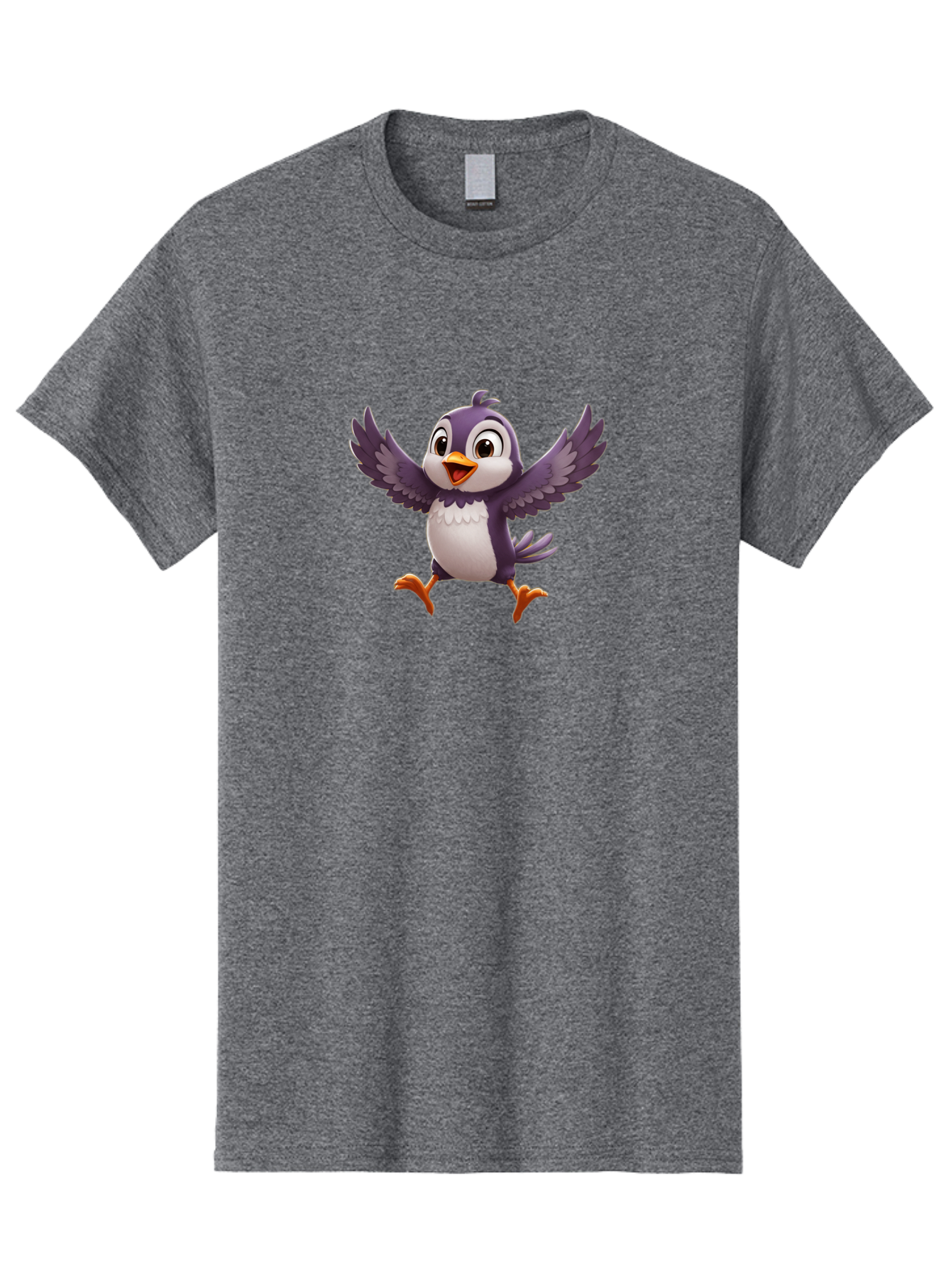 Cartoon-Penguin Men'S Graphic Tee, 100% Cotton, Comfortable Casual Summer Wear, Machine Washable, Cartoon Penguin, Animated Character, Playful Bird, Cute Creature, Purple And White Feathers, Orange Beak And Feet, Flying Penguin, Bae393 15