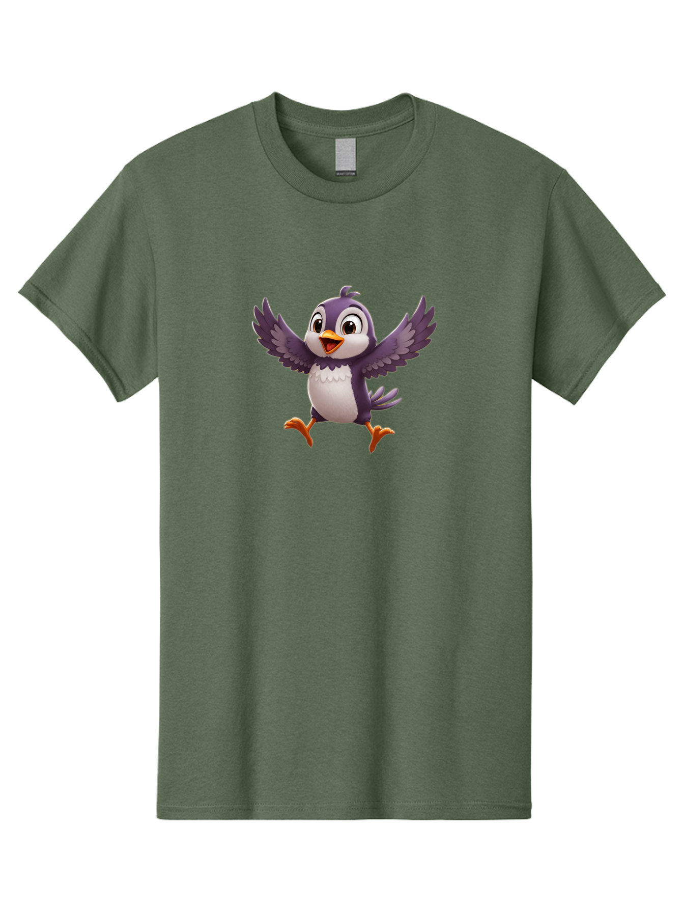 Cartoon-Penguin Men'S Graphic Tee, 100% Cotton, Comfortable Casual Summer Wear, Machine Washable, Cartoon Penguin, Animated Character, Playful Bird, Cute Creature, Purple And White Feathers, Orange Beak And Feet, Flying Penguin, Bae393 11
