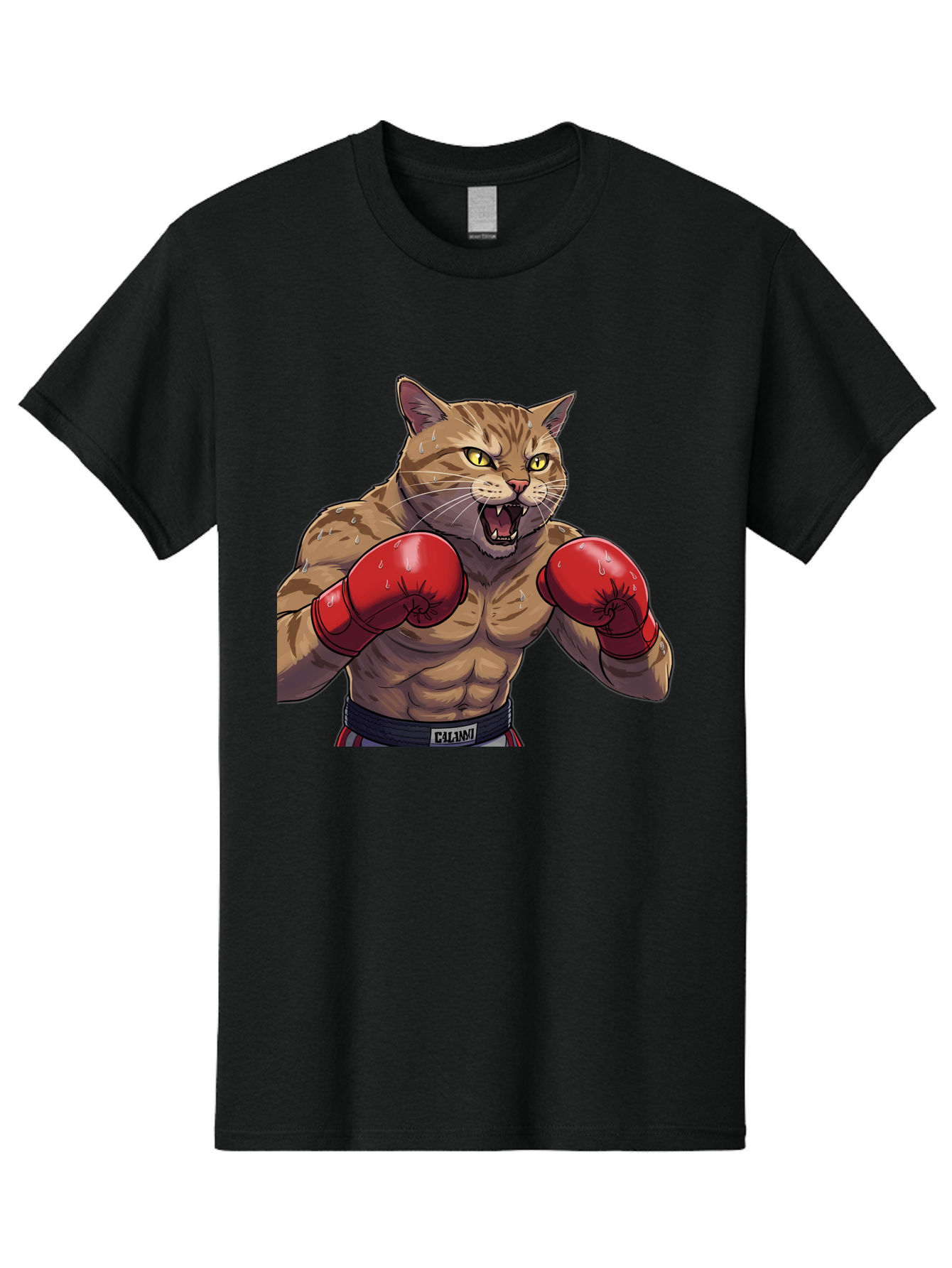 Cat-Boxer-1 Men'S Graphic Tee, 100% Cotton, Comfortable Casual Summer Wear, Machine Washable, Muscular Cat, Boxing Gloves, Fighting Stance, Aggressive Expression, Cartoon Character, Fitness, Athleticism, Feline, Combat Sports, Bae396 15