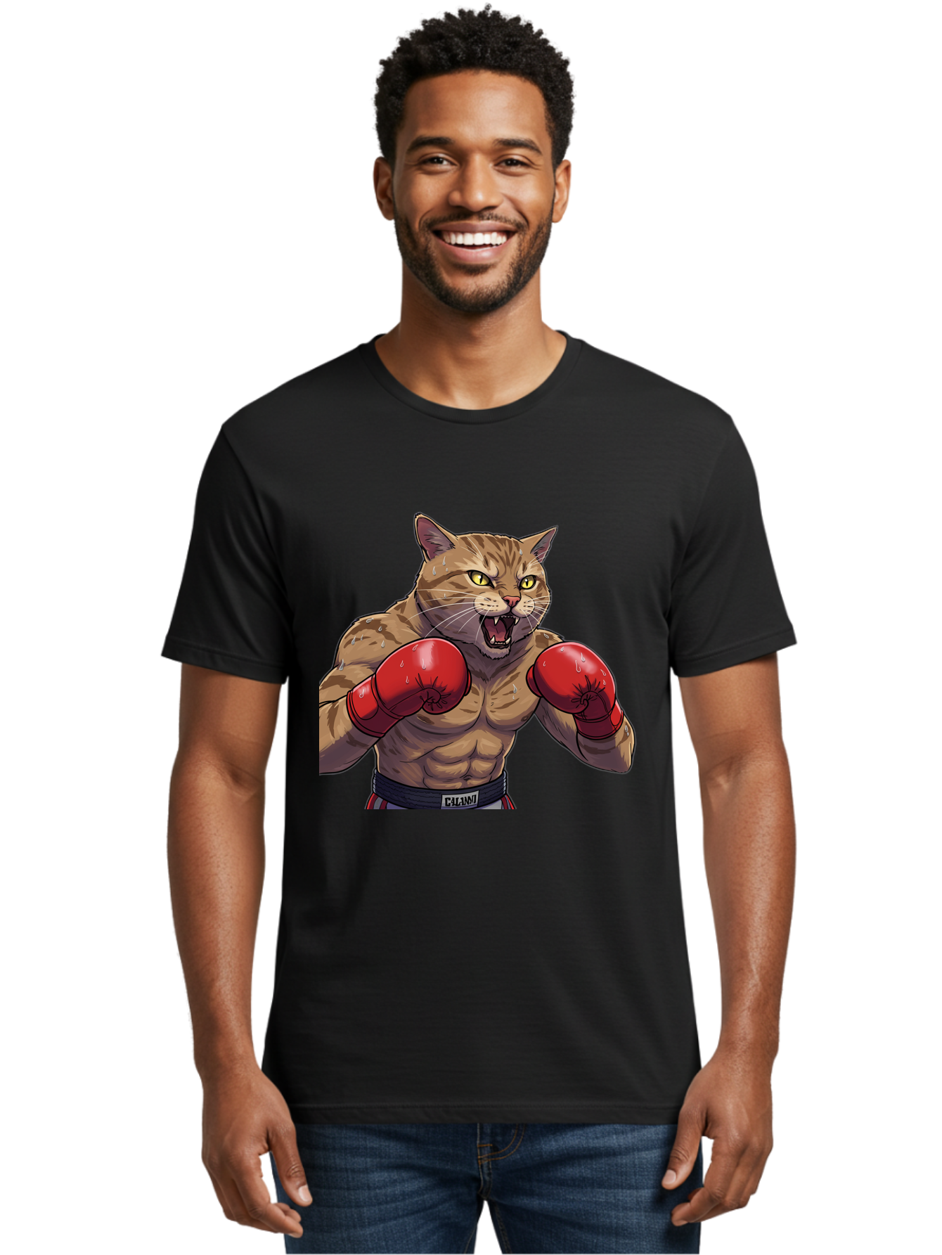 Cat-Boxer-1 Men'S Graphic Tee, 100% Cotton, Comfortable Casual Summer Wear, Machine Washable, Muscular Cat, Boxing Gloves, Fighting Stance, Aggressive Expression, Cartoon Character, Fitness, Athleticism, Feline, Combat Sports, Bae396 30