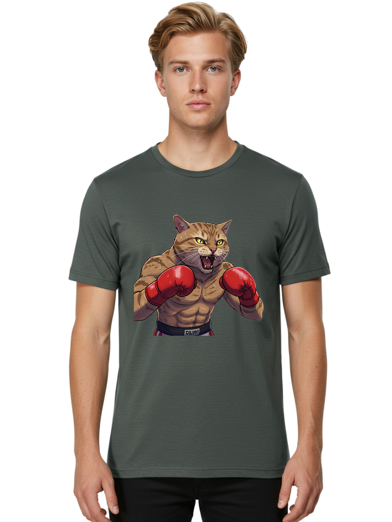 Cat-Boxer-1 Men'S Graphic Tee, 100% Cotton, Comfortable Casual Summer Wear, Machine Washable, Muscular Cat, Boxing Gloves, Fighting Stance, Aggressive Expression, Cartoon Character, Fitness, Athleticism, Feline, Combat Sports, Bae396 19
