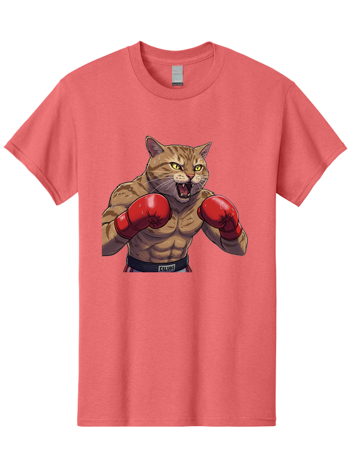Cat-Boxer-1 Men'S Graphic Tee, 100% Cotton, Comfortable Casual Summer Wear, Machine Washable, Muscular Cat, Boxing Gloves, Fighting Stance, Aggressive Expression, Cartoon Character, Fitness, Athleticism, Feline, Combat Sports, Bae396 9