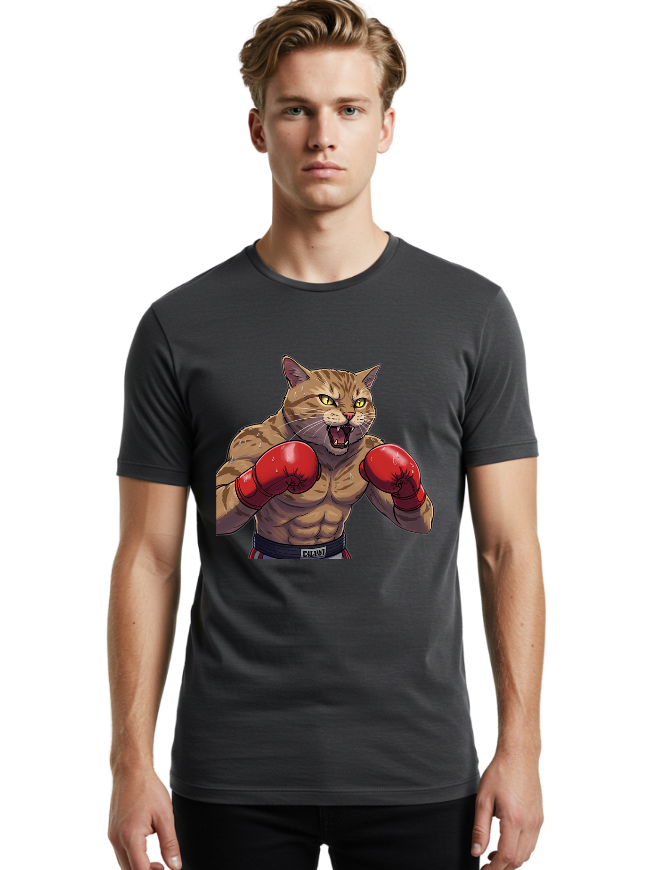 Cat-Boxer-1 Men'S Graphic Tee, 100% Cotton, Comfortable Casual Summer Wear, Machine Washable, Muscular Cat, Boxing Gloves, Fighting Stance, Aggressive Expression, Cartoon Character, Fitness, Athleticism, Feline, Combat Sports, Bae396 22