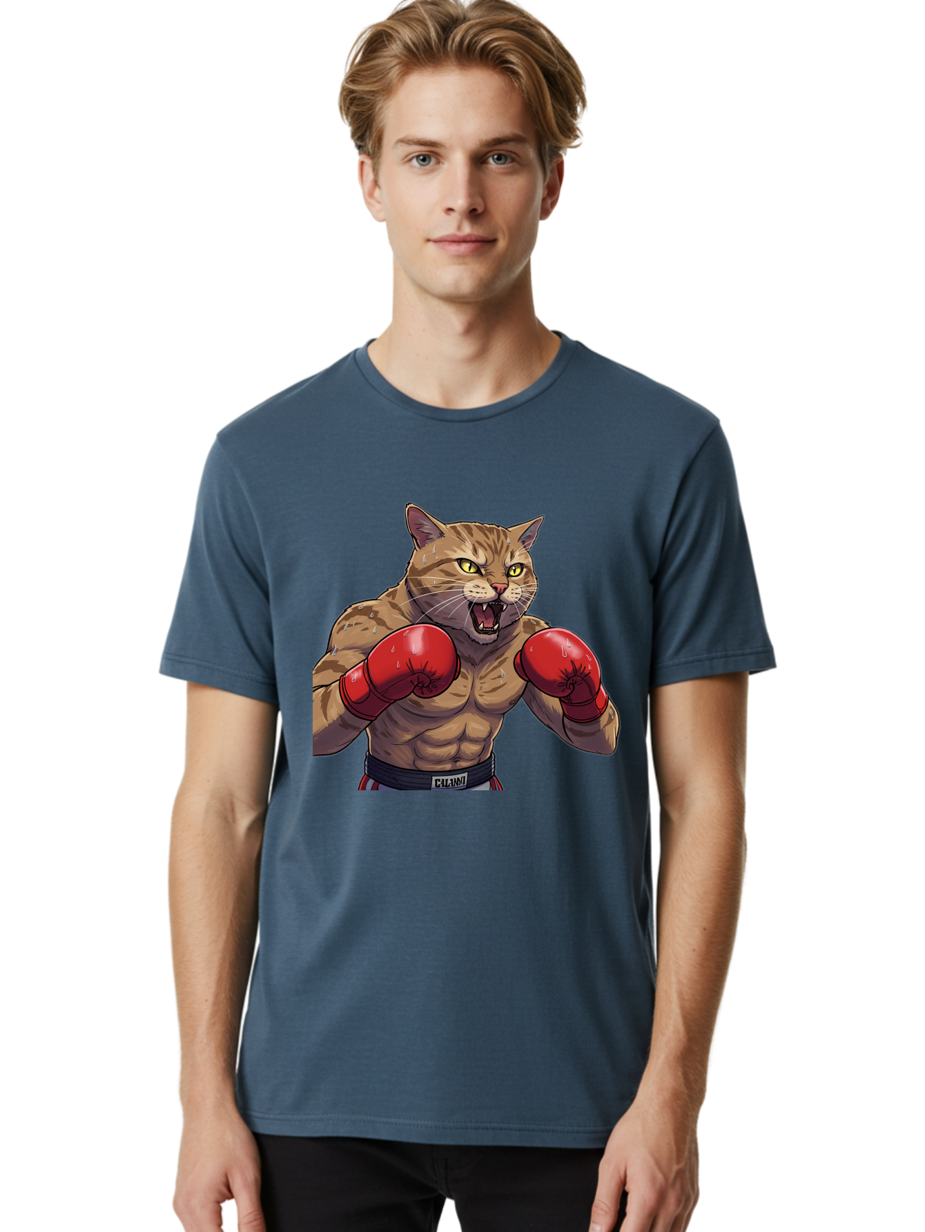 Cat-Boxer-1 Men'S Graphic Tee, 100% Cotton, Comfortable Casual Summer Wear, Machine Washable, Muscular Cat, Boxing Gloves, Fighting Stance, Aggressive Expression, Cartoon Character, Fitness, Athleticism, Feline, Combat Sports, Bae396 29