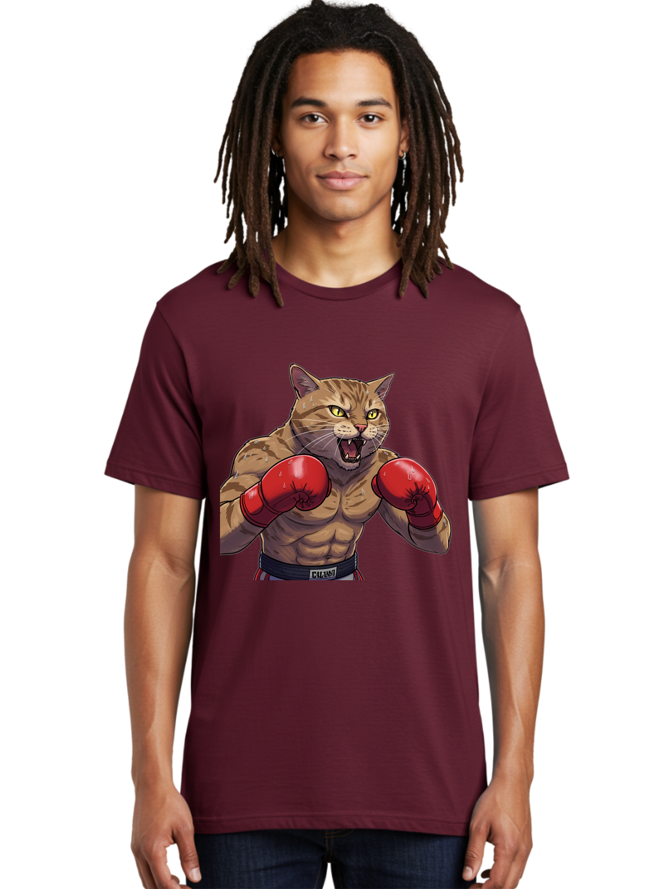 Cat-Boxer-1 Men'S Graphic Tee, 100% Cotton, Comfortable Casual Summer Wear, Machine Washable, Muscular Cat, Boxing Gloves, Fighting Stance, Aggressive Expression, Cartoon Character, Fitness, Athleticism, Feline, Combat Sports, Bae396 16