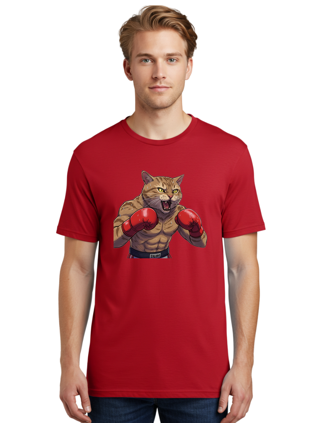 Cat-Boxer-1 Men'S Graphic Tee, 100% Cotton, Comfortable Casual Summer Wear, Machine Washable, Muscular Cat, Boxing Gloves, Fighting Stance, Aggressive Expression, Cartoon Character, Fitness, Athleticism, Feline, Combat Sports, Bae396 17