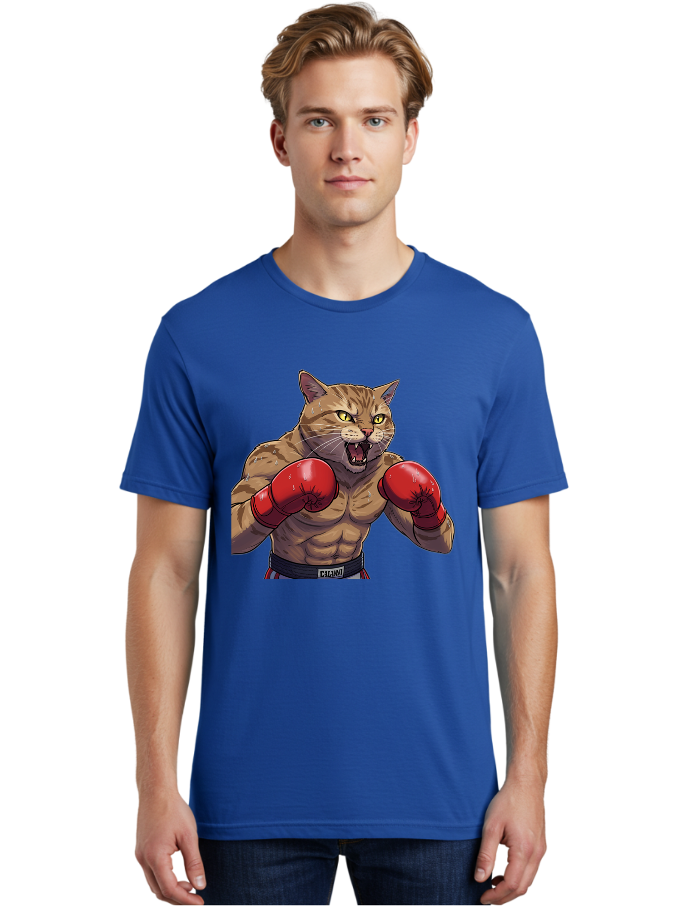 Cat-Boxer-1 Men'S Graphic Tee, 100% Cotton, Comfortable Casual Summer Wear, Machine Washable, Muscular Cat, Boxing Gloves, Fighting Stance, Aggressive Expression, Cartoon Character, Fitness, Athleticism, Feline, Combat Sports, Bae396 20