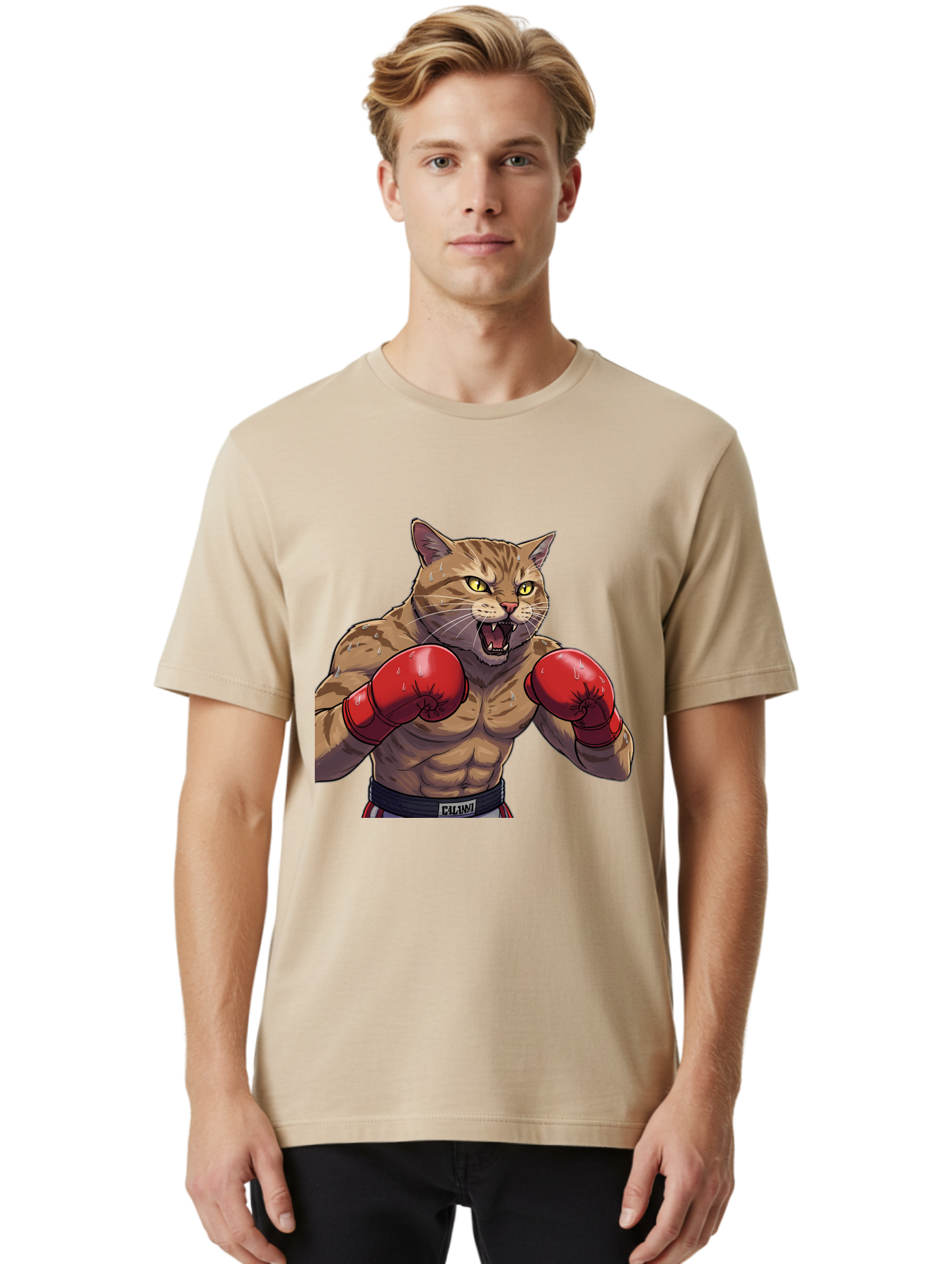 Cat-Boxer-1 Men'S Graphic Tee, 100% Cotton, Comfortable Casual Summer Wear, Machine Washable, Muscular Cat, Boxing Gloves, Fighting Stance, Aggressive Expression, Cartoon Character, Fitness, Athleticism, Feline, Combat Sports, Bae396 28