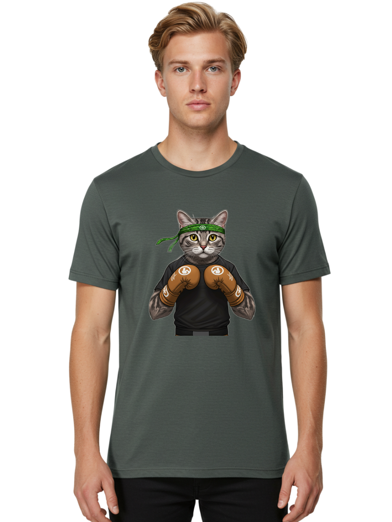 Cat-In-Boxing-Gloves Men'S Graphic Tee, 100% Cotton, Comfortable Casual Summer Wear, Machine Washable, Gray Tabby Cat, Boxing Gloves, Martial Arts Headband, Ninja Cat, Cool Cat, Funny Cat, Boxing Cat, Warrior Cat, Humorous Illustration, Bae399 19