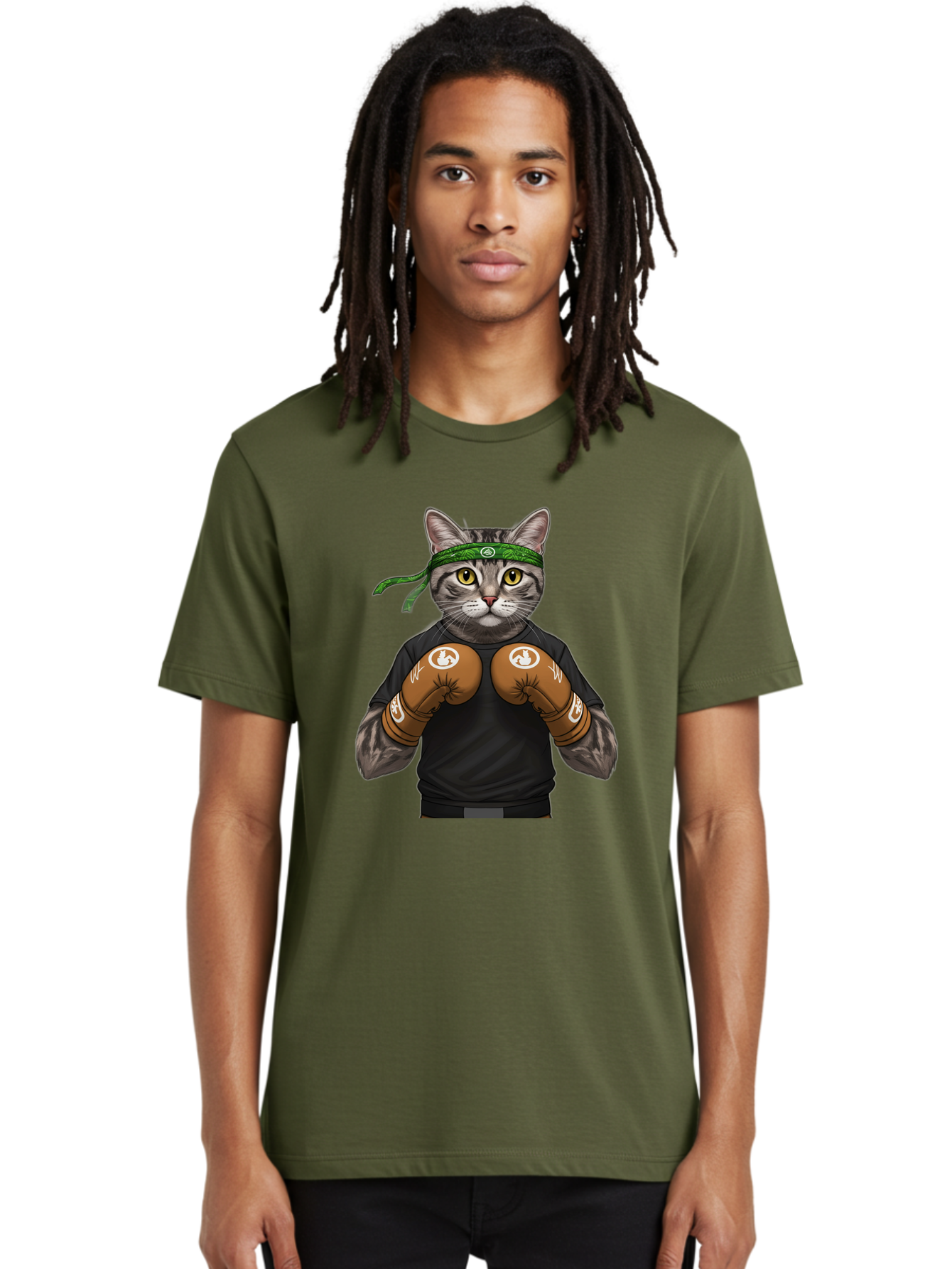 Cat-In-Boxing-Gloves Men'S Graphic Tee, 100% Cotton, Comfortable Casual Summer Wear, Machine Washable, Gray Tabby Cat, Boxing Gloves, Martial Arts Headband, Ninja Cat, Cool Cat, Funny Cat, Boxing Cat, Warrior Cat, Humorous Illustration, Bae399 22