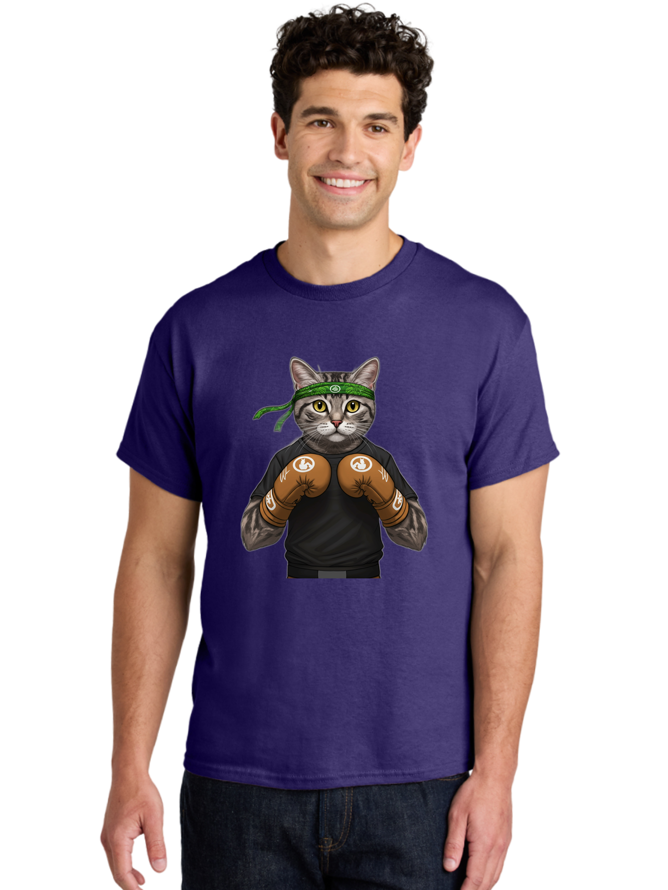 Cat-In-Boxing-Gloves Men'S Graphic Tee, 100% Cotton, Comfortable Casual Summer Wear, Machine Washable, Gray Tabby Cat, Boxing Gloves, Martial Arts Headband, Ninja Cat, Cool Cat, Funny Cat, Boxing Cat, Warrior Cat, Humorous Illustration, Bae399 28