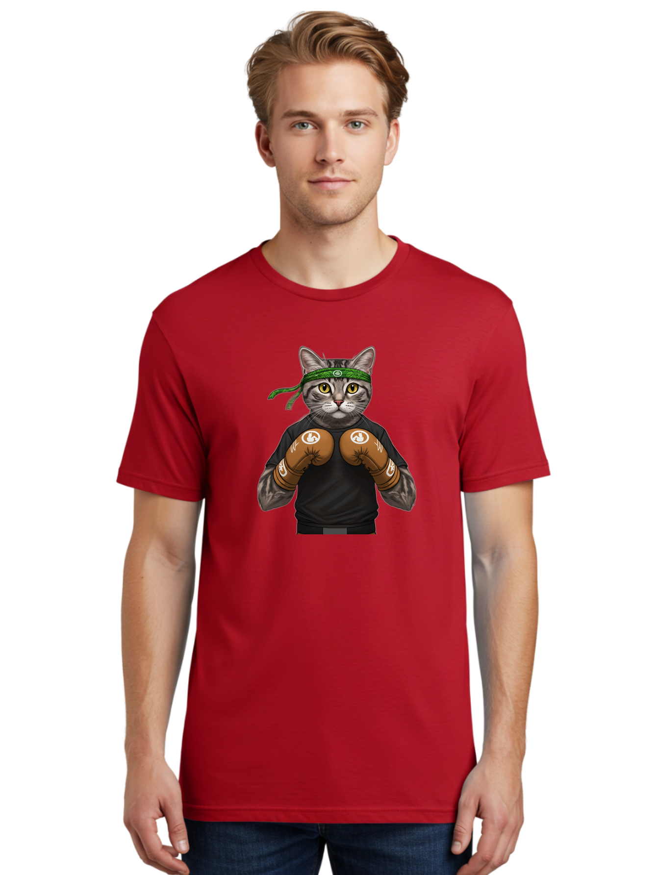 Cat-In-Boxing-Gloves Men'S Graphic Tee, 100% Cotton, Comfortable Casual Summer Wear, Machine Washable, Gray Tabby Cat, Boxing Gloves, Martial Arts Headband, Ninja Cat, Cool Cat, Funny Cat, Boxing Cat, Warrior Cat, Humorous Illustration, Bae399 20