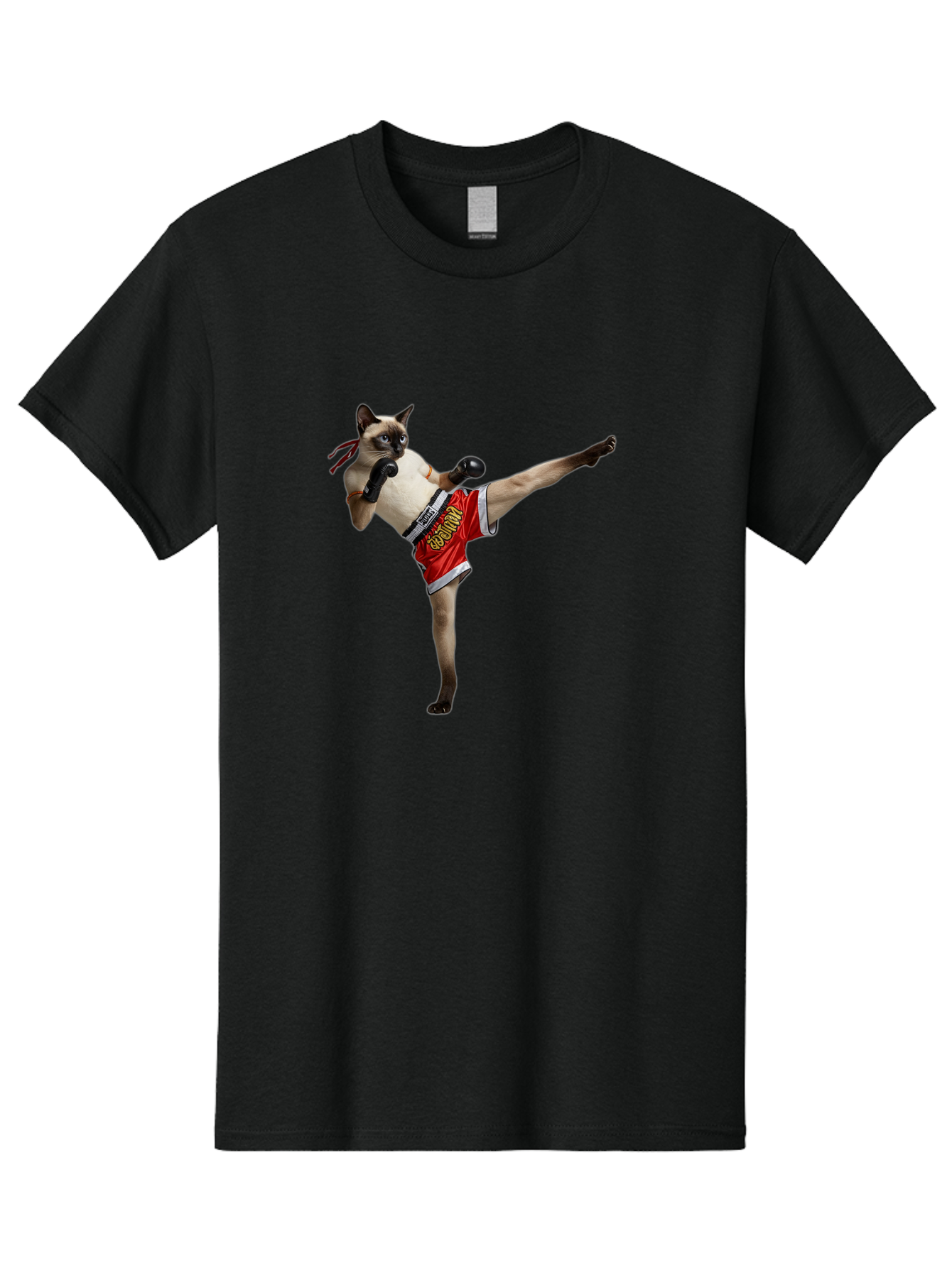Cat-Kickboxing Men'S Graphic Tee, 100% Cotton, Comfortable Casual Summer Wear, Machine Washable, Siamese Cat Kickboxing, Anthropomorphic Cat, Boxing Gloves, Red Shorts, Martial Arts, Fighting Stance, Funny Animals, Cat Humor, Feline Antics, Bae402 3