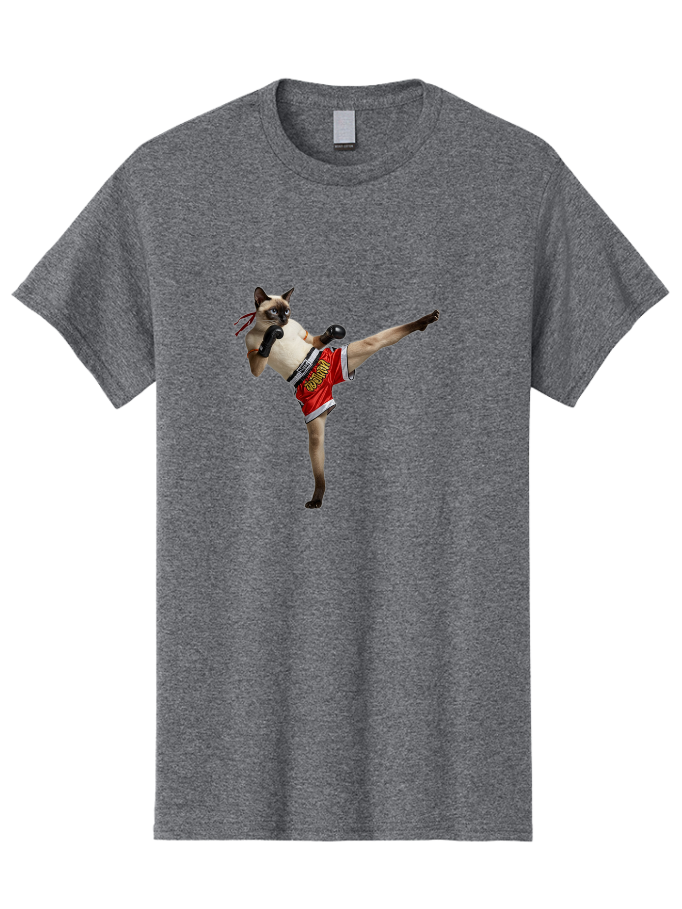 Cat-Kickboxing Men'S Graphic Tee, 100% Cotton, Comfortable Casual Summer Wear, Machine Washable, Siamese Cat Kickboxing, Anthropomorphic Cat, Boxing Gloves, Red Shorts, Martial Arts, Fighting Stance, Funny Animals, Cat Humor, Feline Antics, Bae402 15