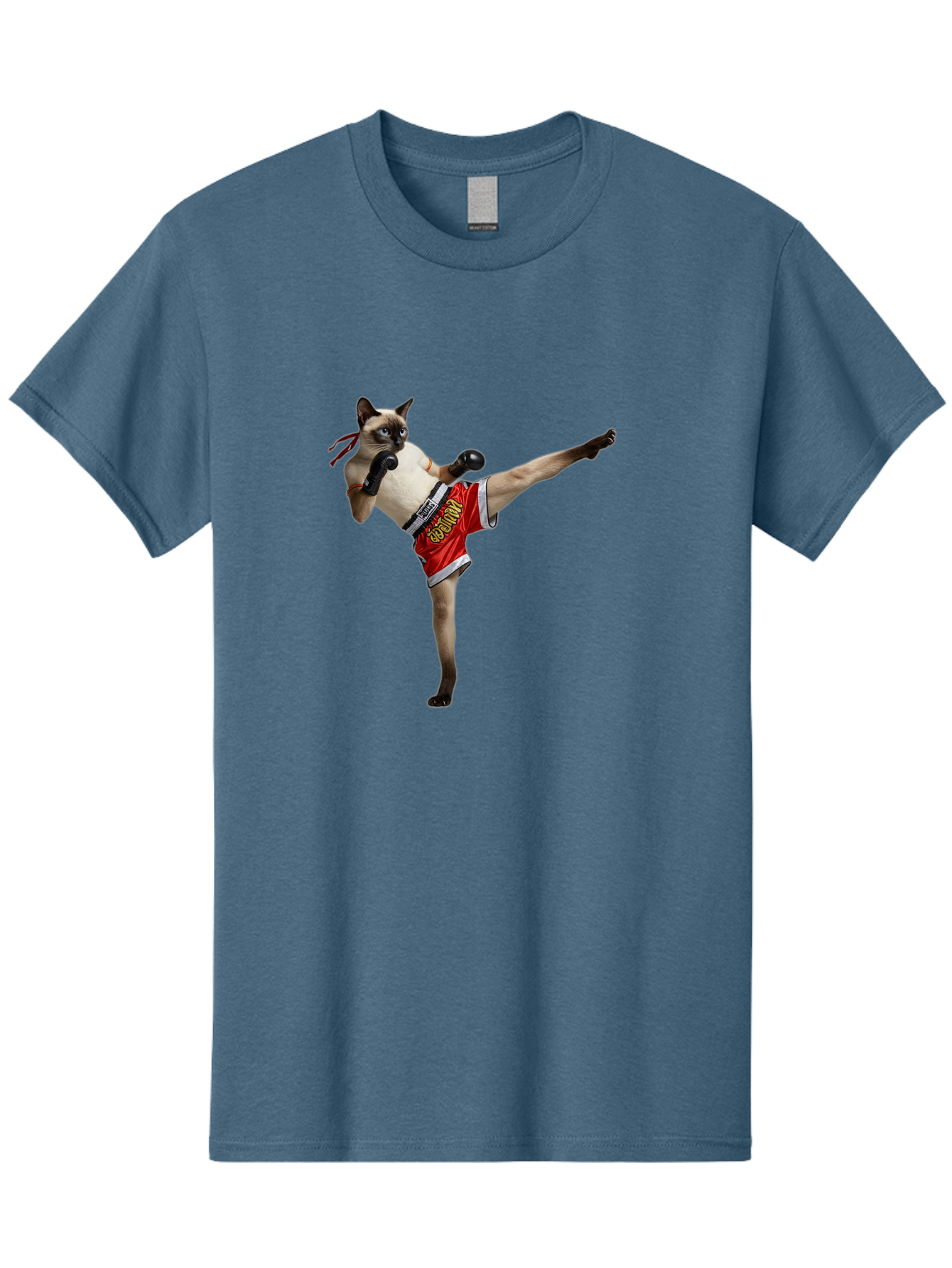Cat-Kickboxing Men'S Graphic Tee, 100% Cotton, Comfortable Casual Summer Wear, Machine Washable, Siamese Cat Kickboxing, Anthropomorphic Cat, Boxing Gloves, Red Shorts, Martial Arts, Fighting Stance, Funny Animals, Cat Humor, Feline Antics, Bae402 12