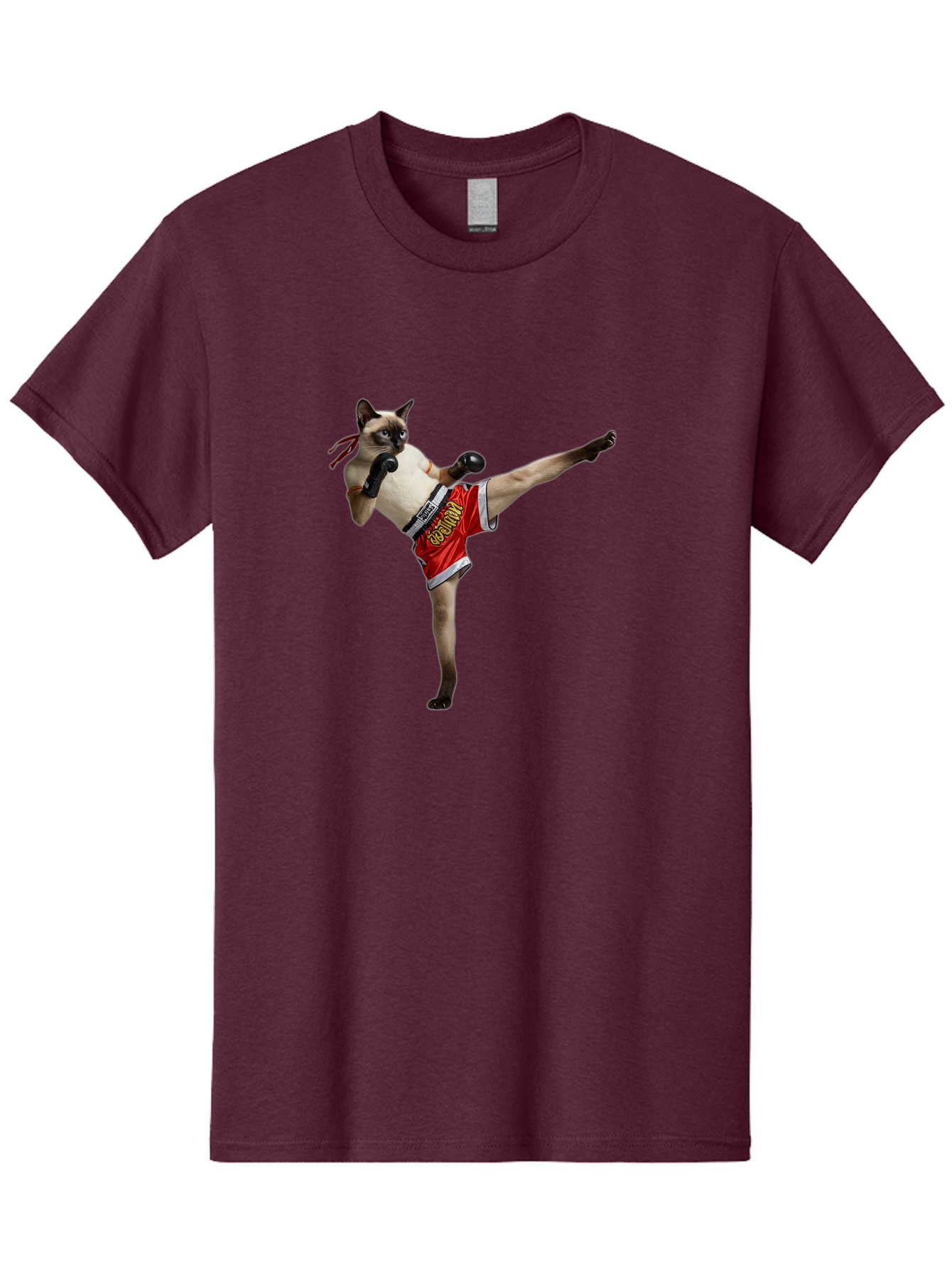 Cat-Kickboxing Men'S Graphic Tee, 100% Cotton, Comfortable Casual Summer Wear, Machine Washable, Siamese Cat Kickboxing, Anthropomorphic Cat, Boxing Gloves, Red Shorts, Martial Arts, Fighting Stance, Funny Animals, Cat Humor, Feline Antics, Bae402 6