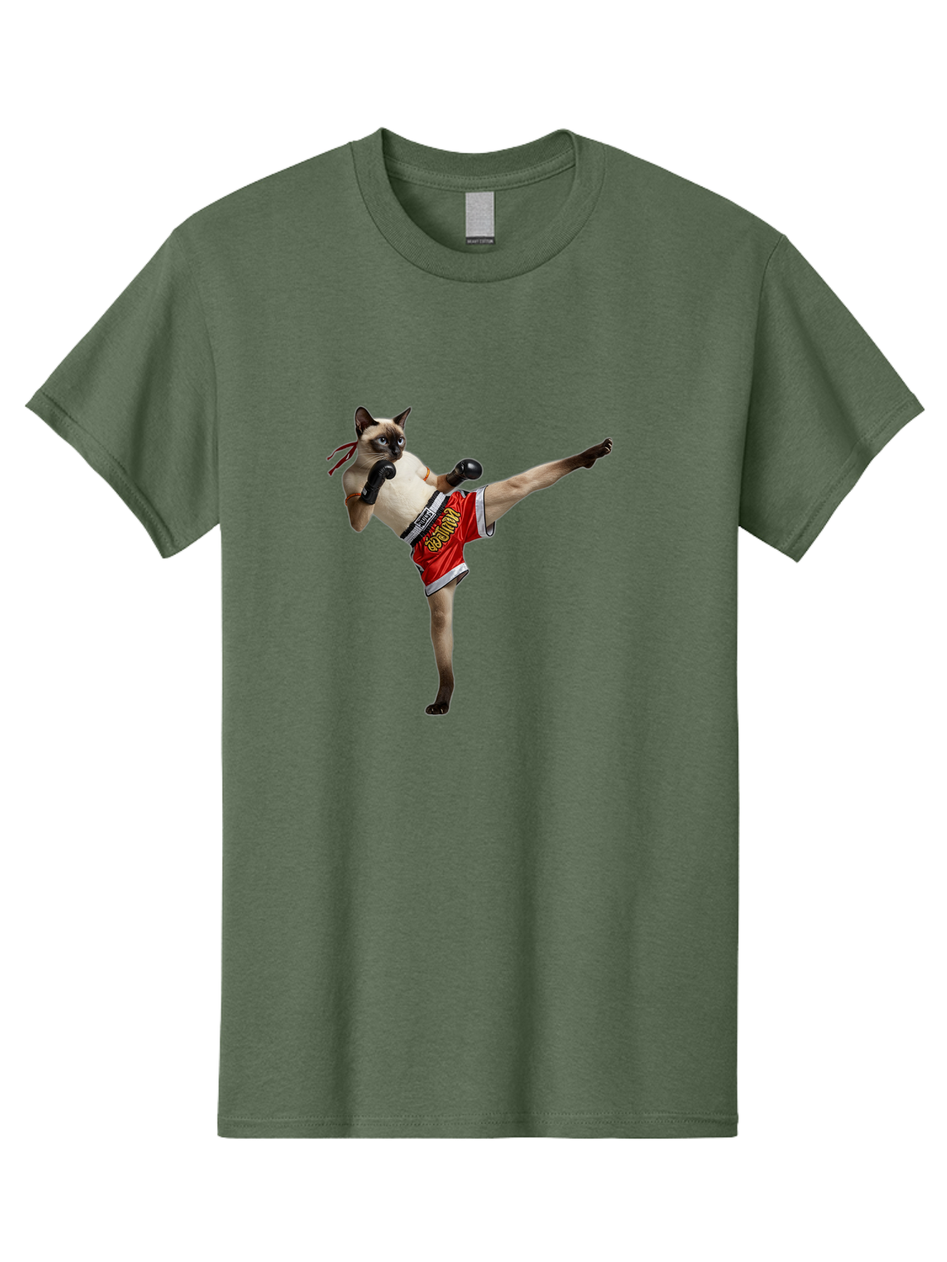 Cat-Kickboxing Men'S Graphic Tee, 100% Cotton, Comfortable Casual Summer Wear, Machine Washable, Siamese Cat Kickboxing, Anthropomorphic Cat, Boxing Gloves, Red Shorts, Martial Arts, Fighting Stance, Funny Animals, Cat Humor, Feline Antics, Bae402 10