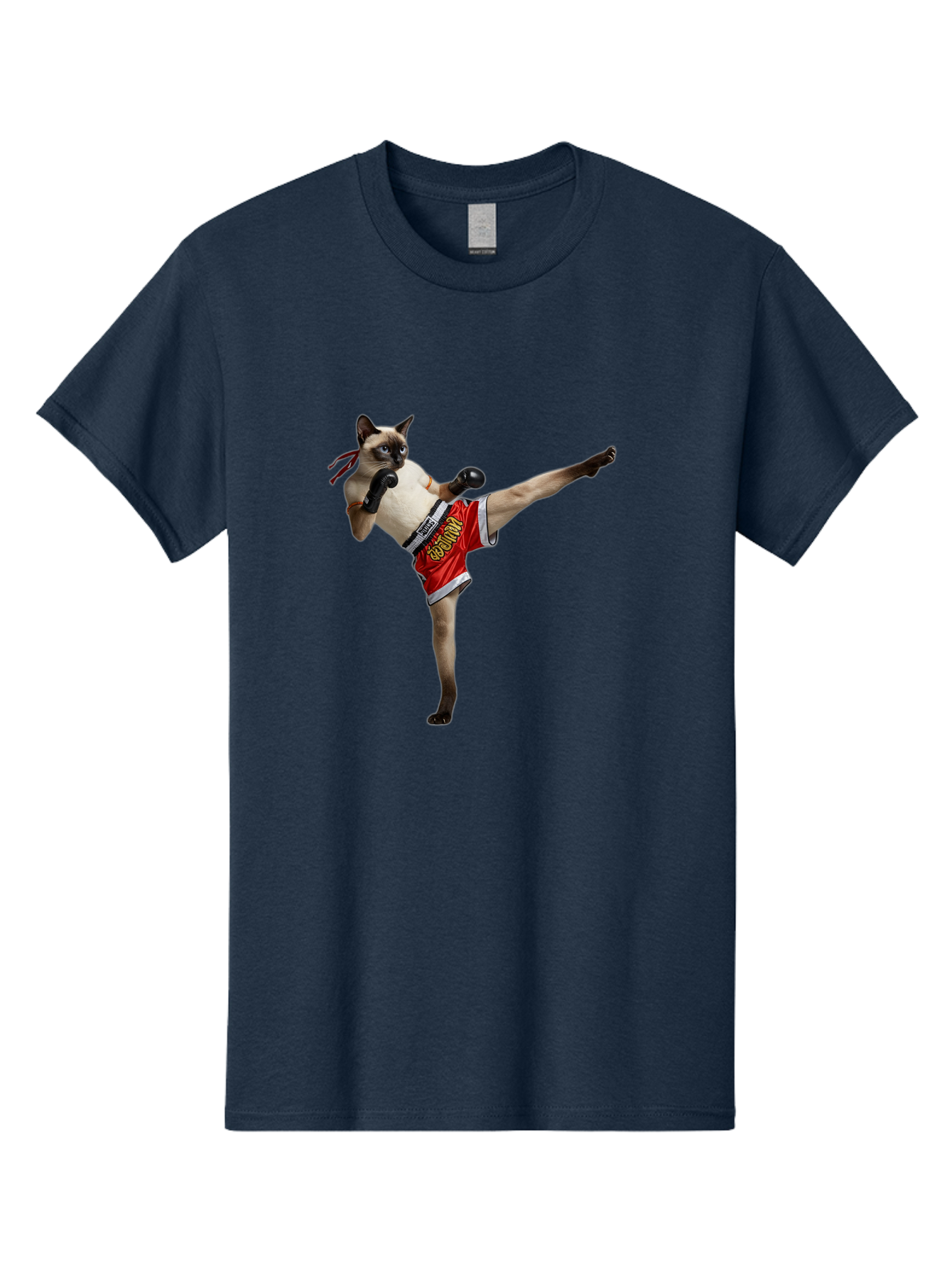 Cat-Kickboxing Men'S Graphic Tee, 100% Cotton, Comfortable Casual Summer Wear, Machine Washable, Siamese Cat Kickboxing, Anthropomorphic Cat, Boxing Gloves, Red Shorts, Martial Arts, Fighting Stance, Funny Animals, Cat Humor, Feline Antics, Bae402 9