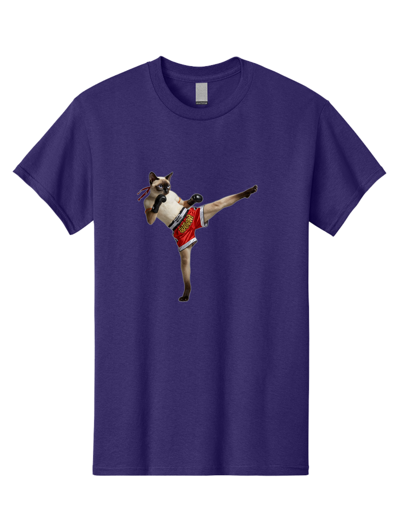 Cat-Kickboxing Men'S Graphic Tee, 100% Cotton, Comfortable Casual Summer Wear, Machine Washable, Siamese Cat Kickboxing, Anthropomorphic Cat, Boxing Gloves, Red Shorts, Martial Arts, Fighting Stance, Funny Animals, Cat Humor, Feline Antics, Bae402 5