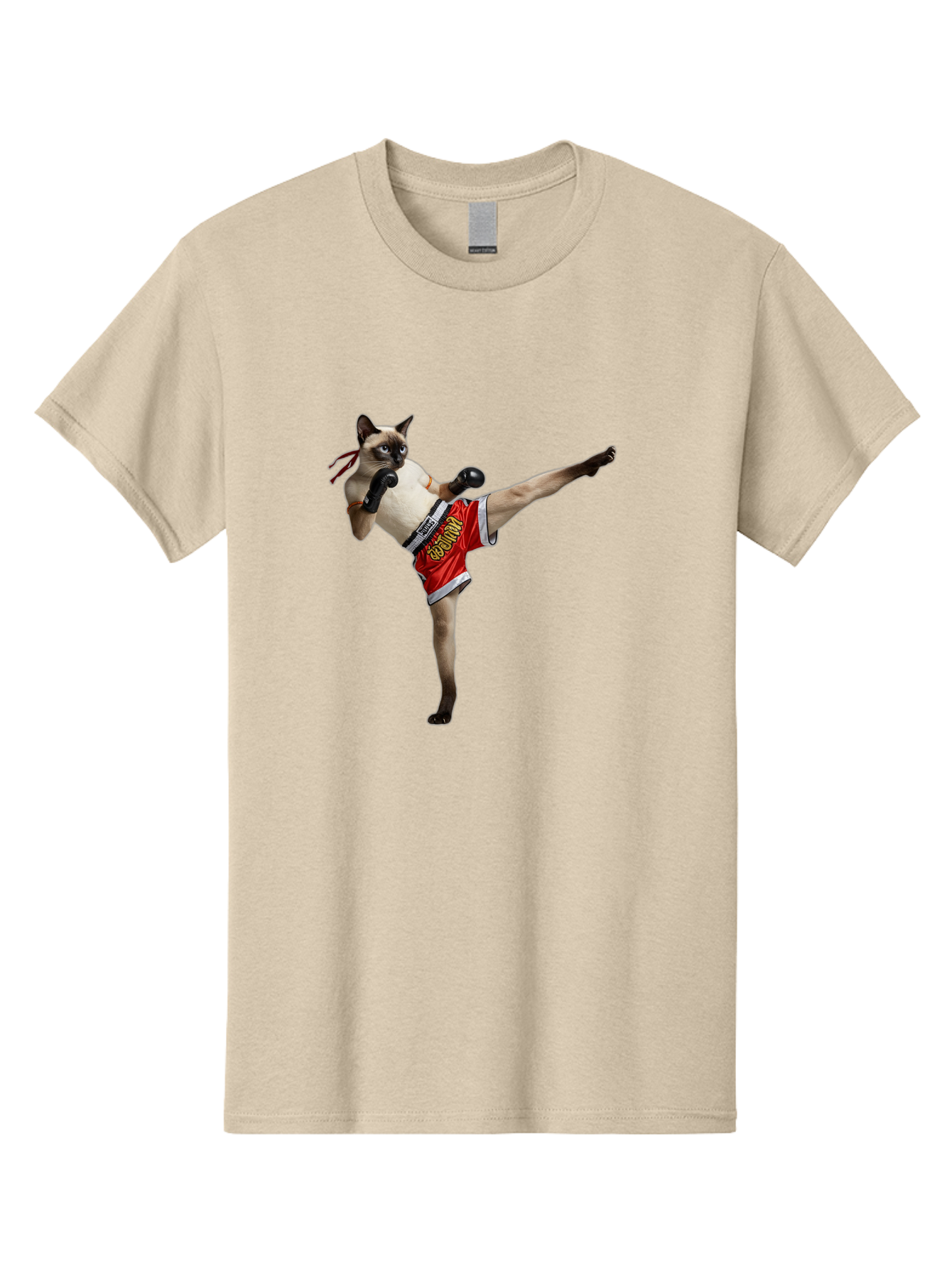 Cat-Kickboxing Men'S Graphic Tee, 100% Cotton, Comfortable Casual Summer Wear, Machine Washable, Siamese Cat Kickboxing, Anthropomorphic Cat, Boxing Gloves, Red Shorts, Martial Arts, Fighting Stance, Funny Animals, Cat Humor, Feline Antics, Bae402 7