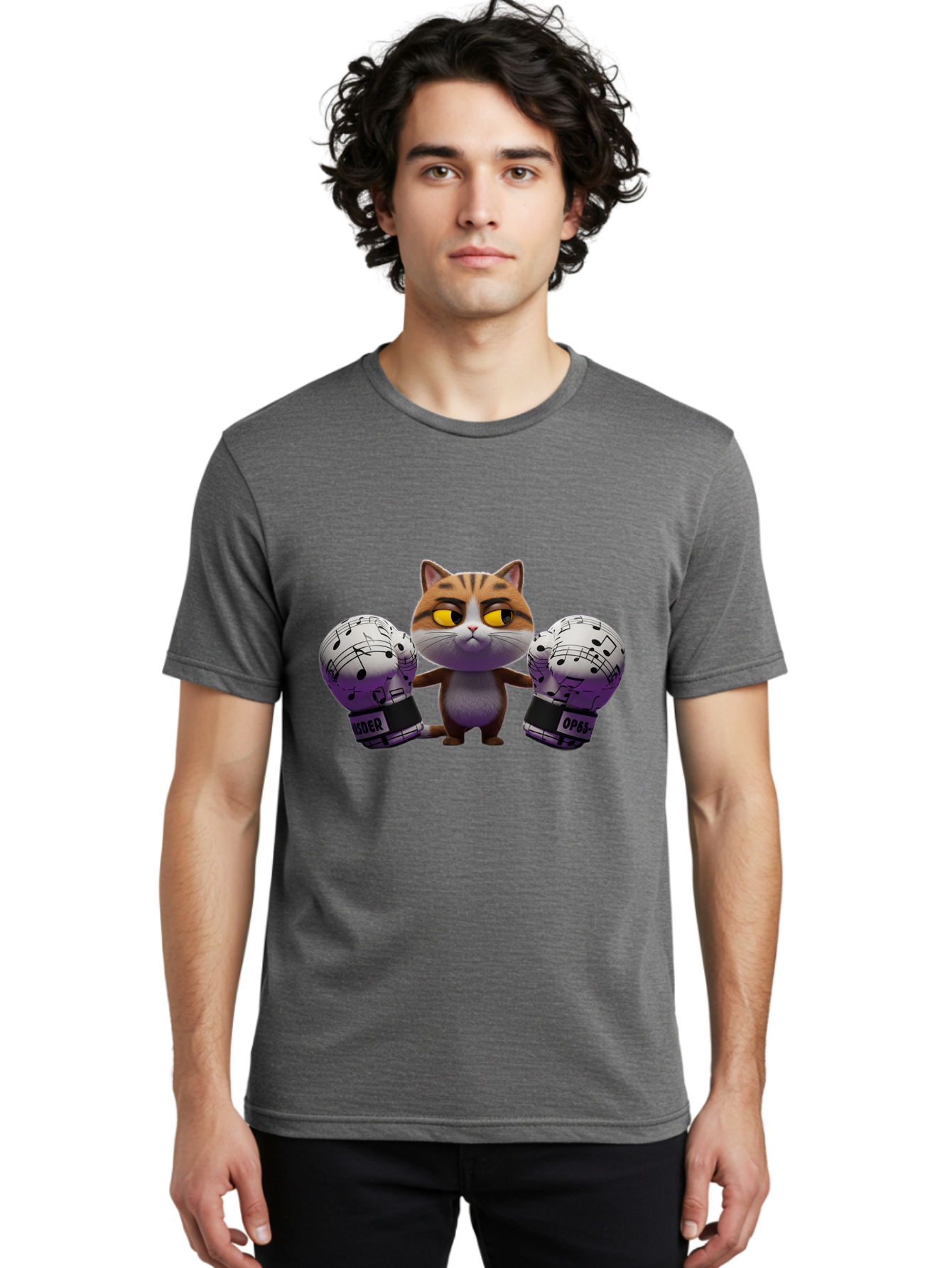 Cat-With-Boxing-Gloves Men'S Graphic Tee, 100% Cotton, Comfortable Casual Summer Wear, Machine Washable, Boxing Cat, Cartoon Style, Orange Tabby Cat, Musical Notes Gloves, Boxing Gloves, Cat With Gloves, Funny Cartoon, Opder Opponent, Bae403 18
