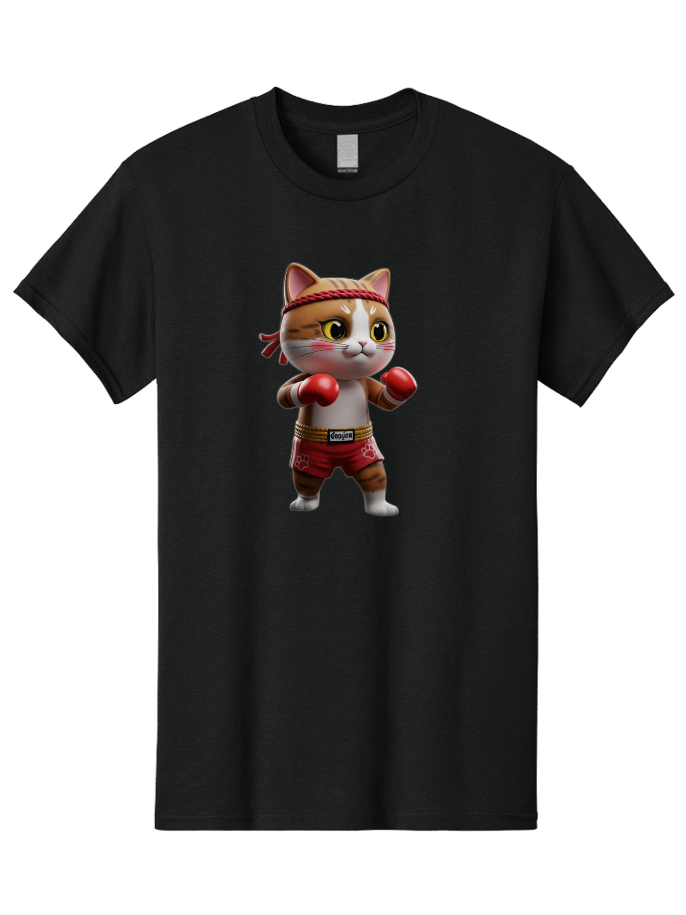 Caylin-Cat Men'S Graphic Tee, 100% Cotton, Comfortable Casual Summer Wear, Machine Washable, Cartoon Cat, Boxing Gloves, Red Shorts, Martial Arts, Adorable Animal, Cute Character, Toy Illustration, Fighting Stance, Red Headband, Bae405 5