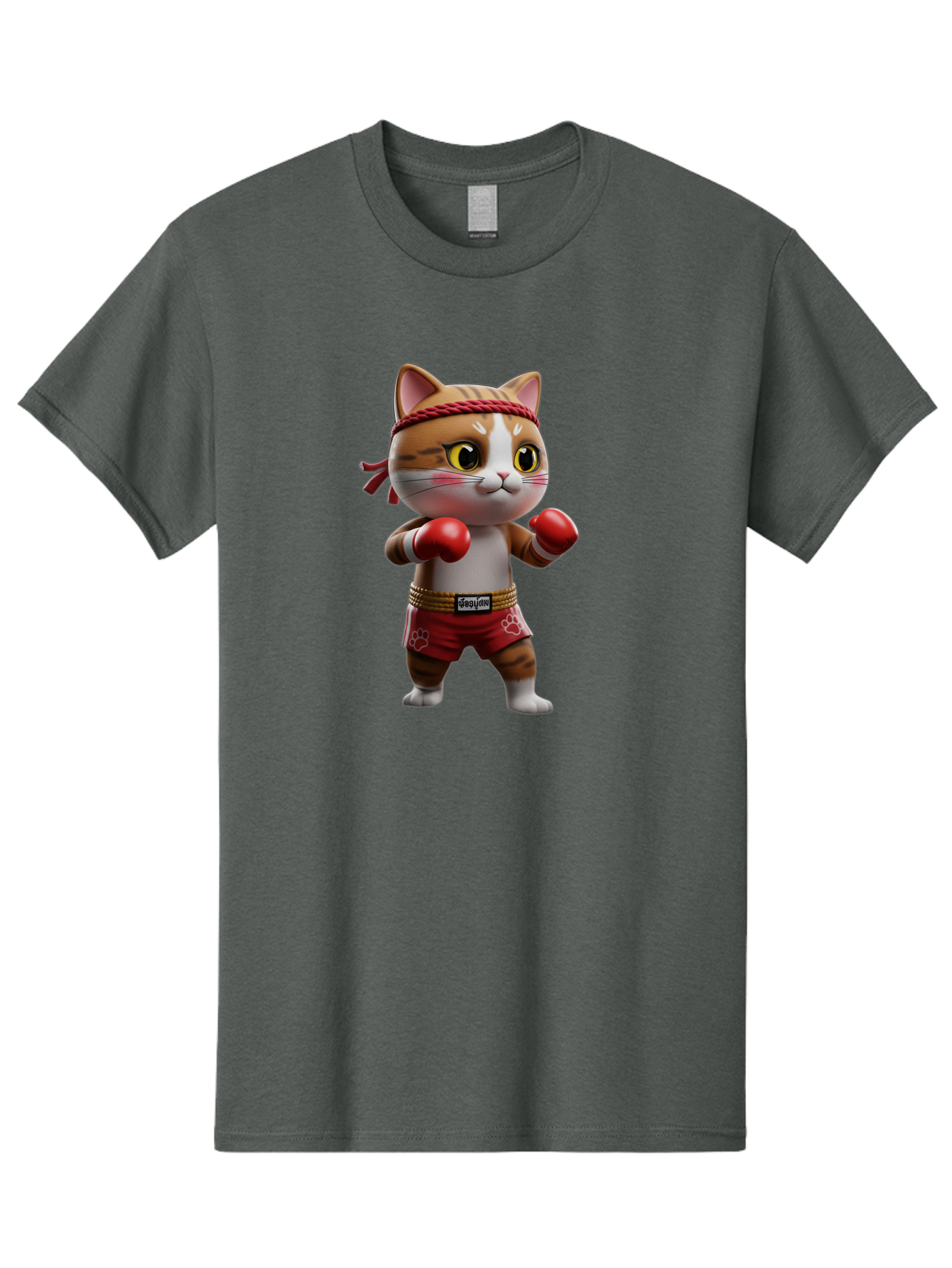 Caylin-Cat Men'S Graphic Tee, 100% Cotton, Comfortable Casual Summer Wear, Machine Washable, Cartoon Cat, Boxing Gloves, Red Shorts, Martial Arts, Adorable Animal, Cute Character, Toy Illustration, Fighting Stance, Red Headband, Bae405 14