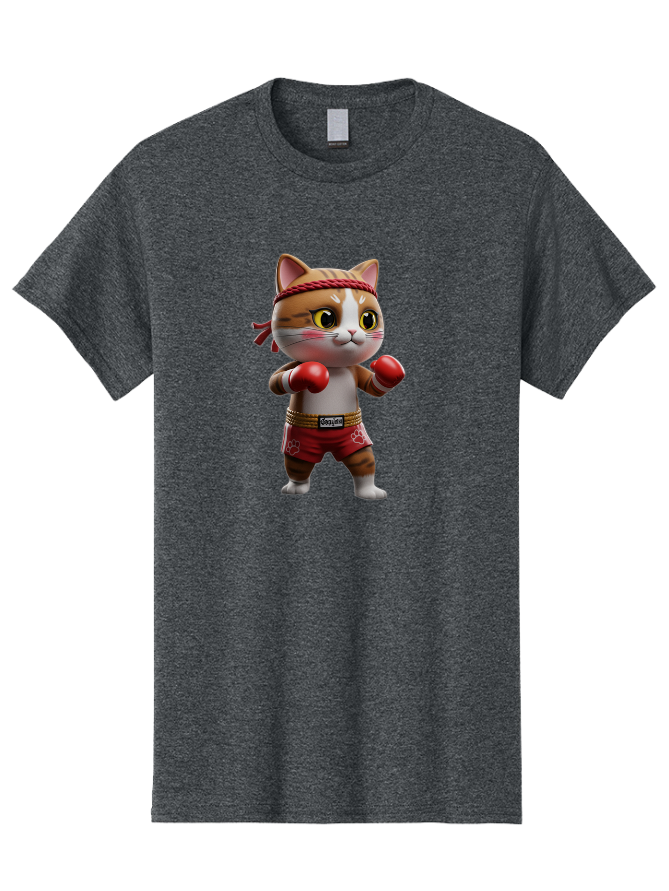 Caylin-Cat Men'S Graphic Tee, 100% Cotton, Comfortable Casual Summer Wear, Machine Washable, Cartoon Cat, Boxing Gloves, Red Shorts, Martial Arts, Adorable Animal, Cute Character, Toy Illustration, Fighting Stance, Red Headband, Bae405 13