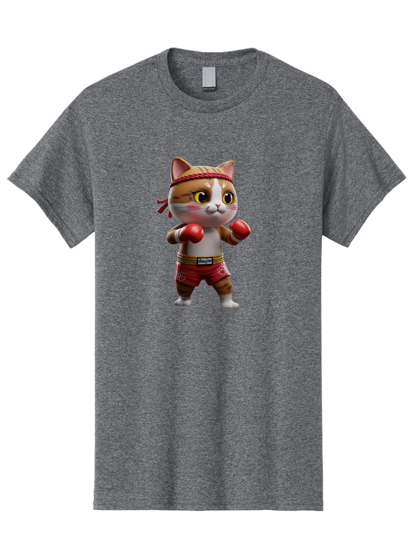 Caylin-Cat Men'S Graphic Tee, 100% Cotton, Comfortable Casual Summer Wear, Machine Washable, Cartoon Cat, Boxing Gloves, Red Shorts, Martial Arts, Adorable Animal, Cute Character, Toy Illustration, Fighting Stance, Red Headband, Bae405 8