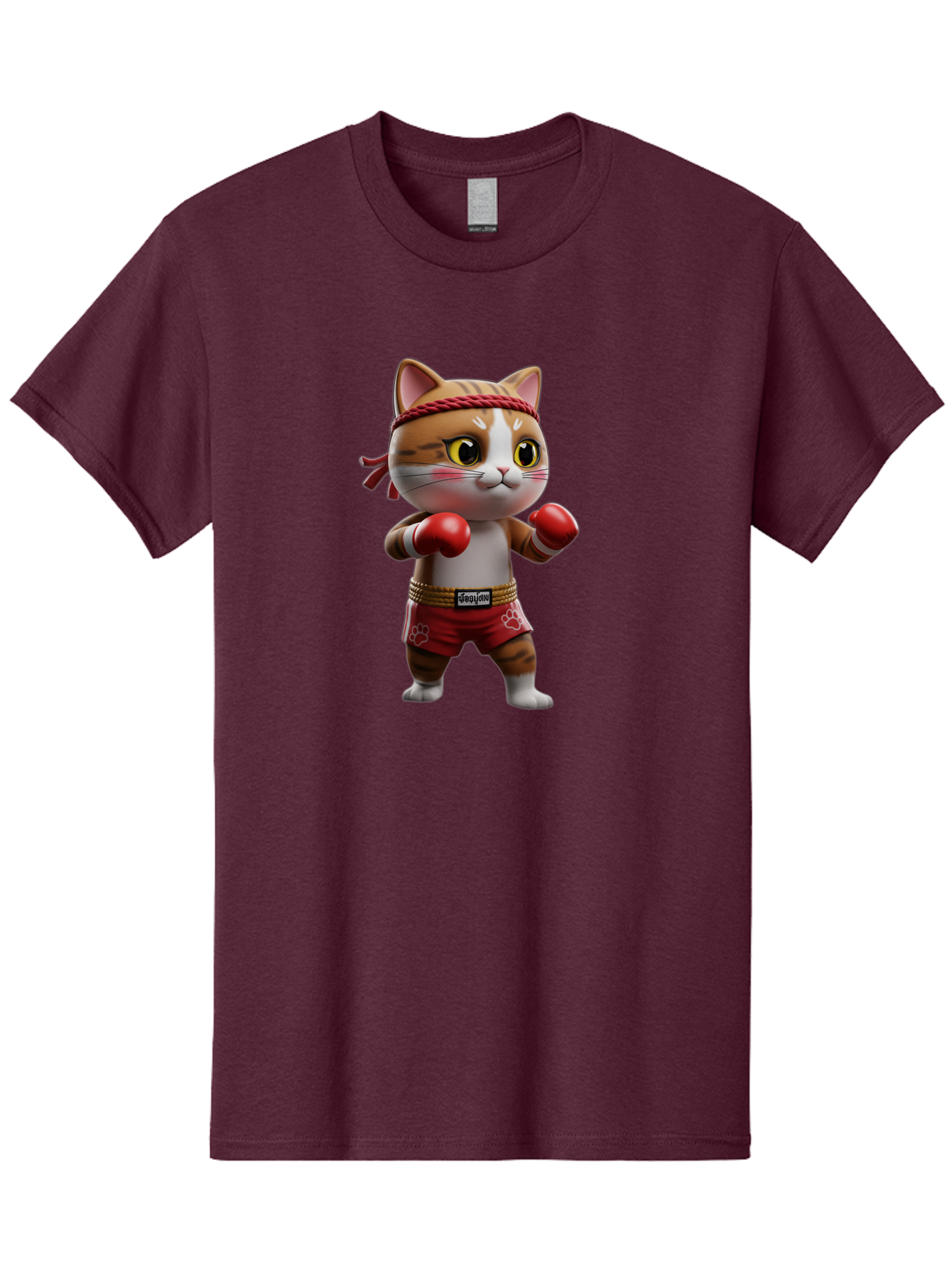 Caylin-Cat Men'S Graphic Tee, 100% Cotton, Comfortable Casual Summer Wear, Machine Washable, Cartoon Cat, Boxing Gloves, Red Shorts, Martial Arts, Adorable Animal, Cute Character, Toy Illustration, Fighting Stance, Red Headband, Bae405 11