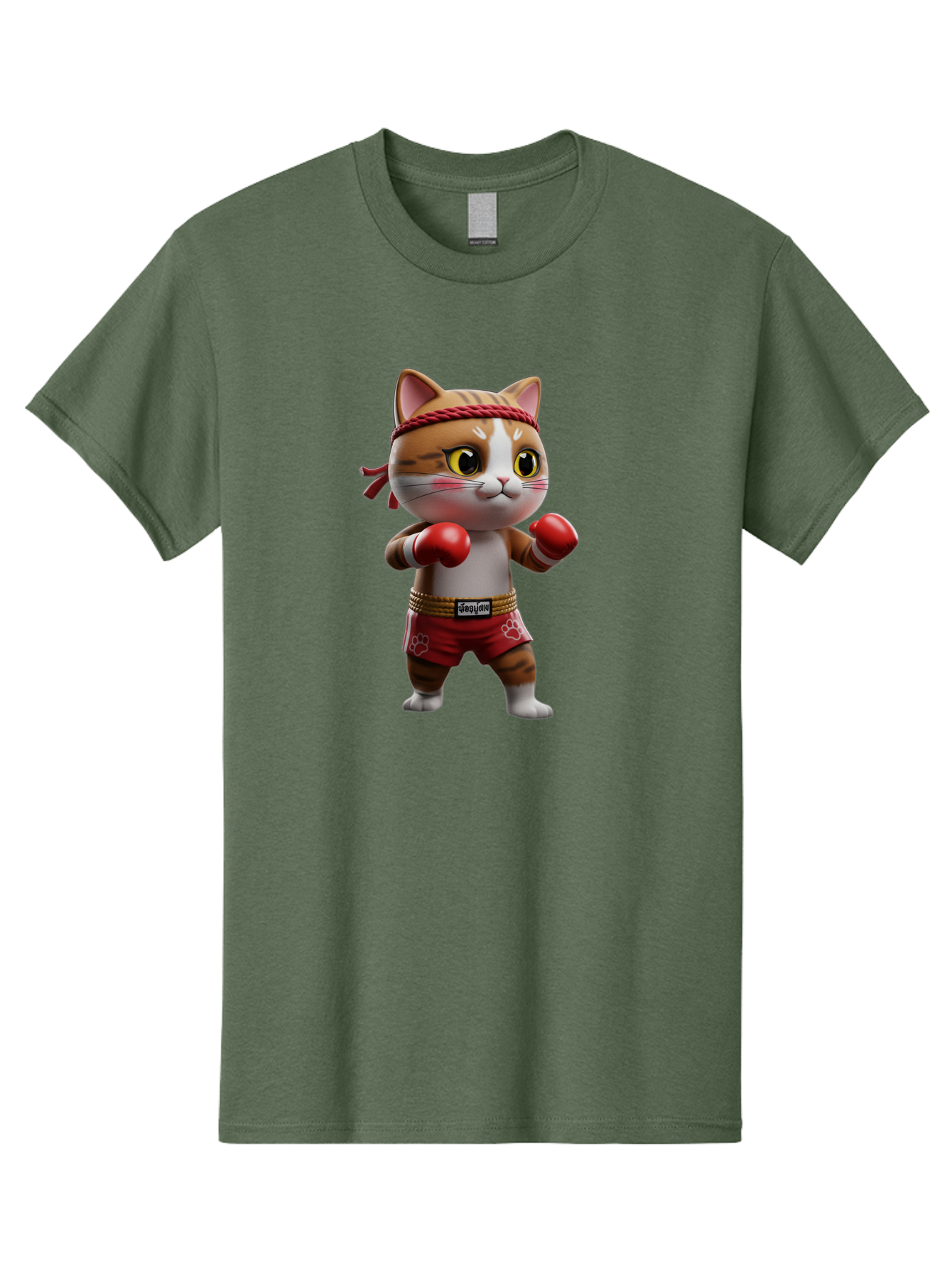 Caylin-Cat Men'S Graphic Tee, 100% Cotton, Comfortable Casual Summer Wear, Machine Washable, Cartoon Cat, Boxing Gloves, Red Shorts, Martial Arts, Adorable Animal, Cute Character, Toy Illustration, Fighting Stance, Red Headband, Bae405 9
