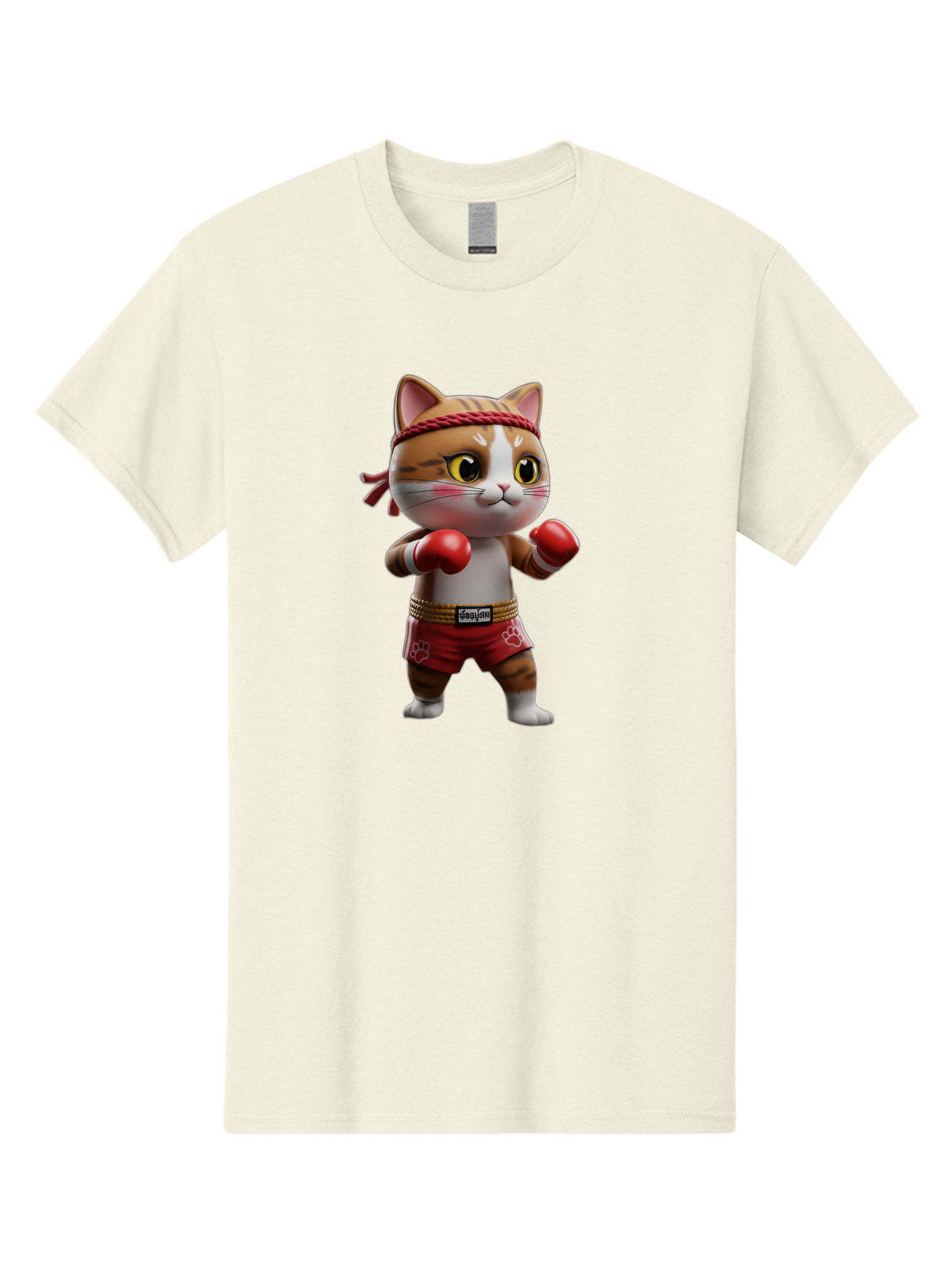 Caylin-Cat Men'S Graphic Tee, 100% Cotton, Comfortable Casual Summer Wear, Machine Washable, Cartoon Cat, Boxing Gloves, Red Shorts, Martial Arts, Adorable Animal, Cute Character, Toy Illustration, Fighting Stance, Red Headband, Bae405 7