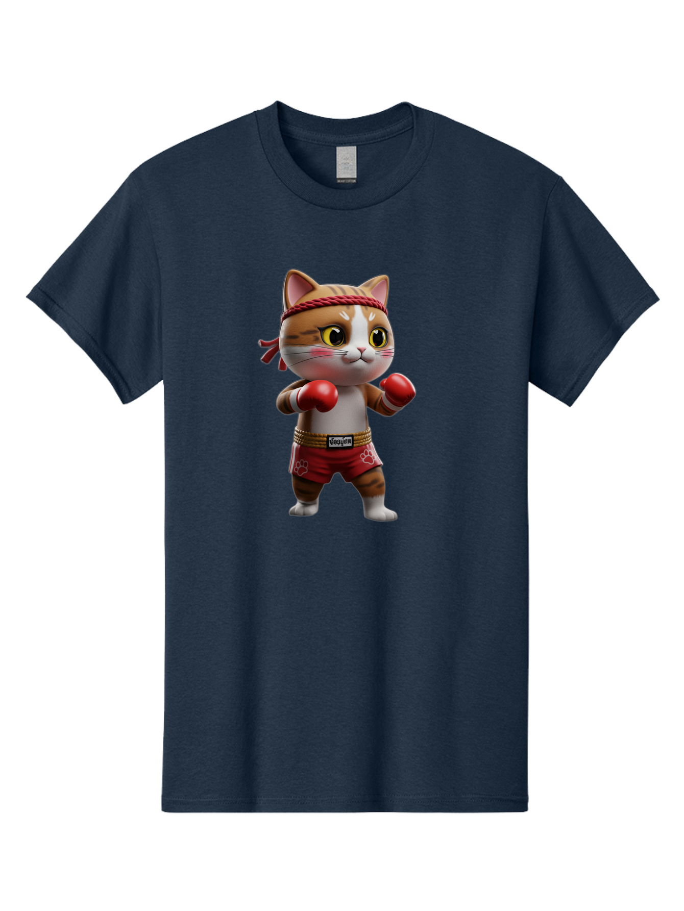 Caylin-Cat Men'S Graphic Tee, 100% Cotton, Comfortable Casual Summer Wear, Machine Washable, Cartoon Cat, Boxing Gloves, Red Shorts, Martial Arts, Adorable Animal, Cute Character, Toy Illustration, Fighting Stance, Red Headband, Bae405 10