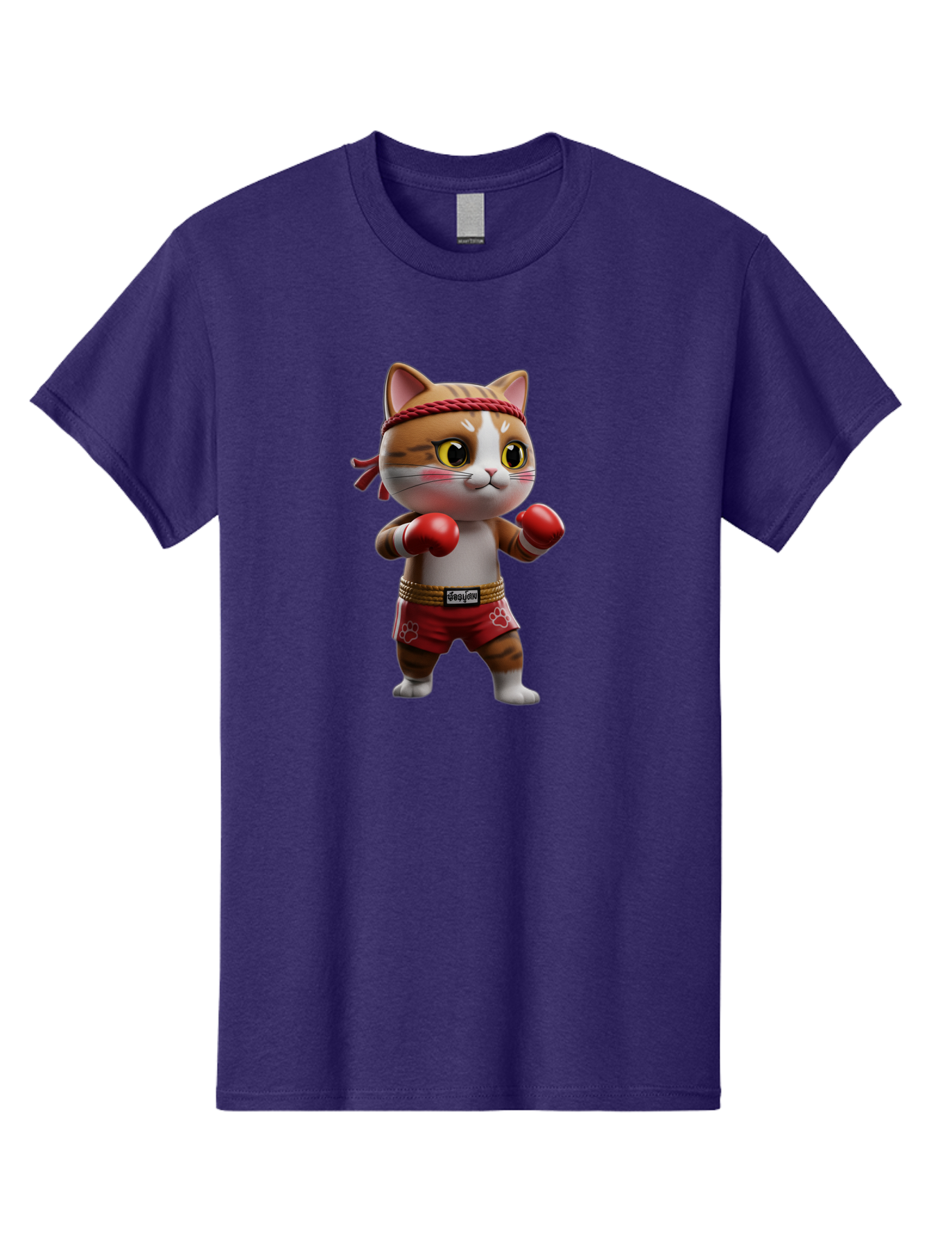 Caylin-Cat Men'S Graphic Tee, 100% Cotton, Comfortable Casual Summer Wear, Machine Washable, Cartoon Cat, Boxing Gloves, Red Shorts, Martial Arts, Adorable Animal, Cute Character, Toy Illustration, Fighting Stance, Red Headband, Bae405 2