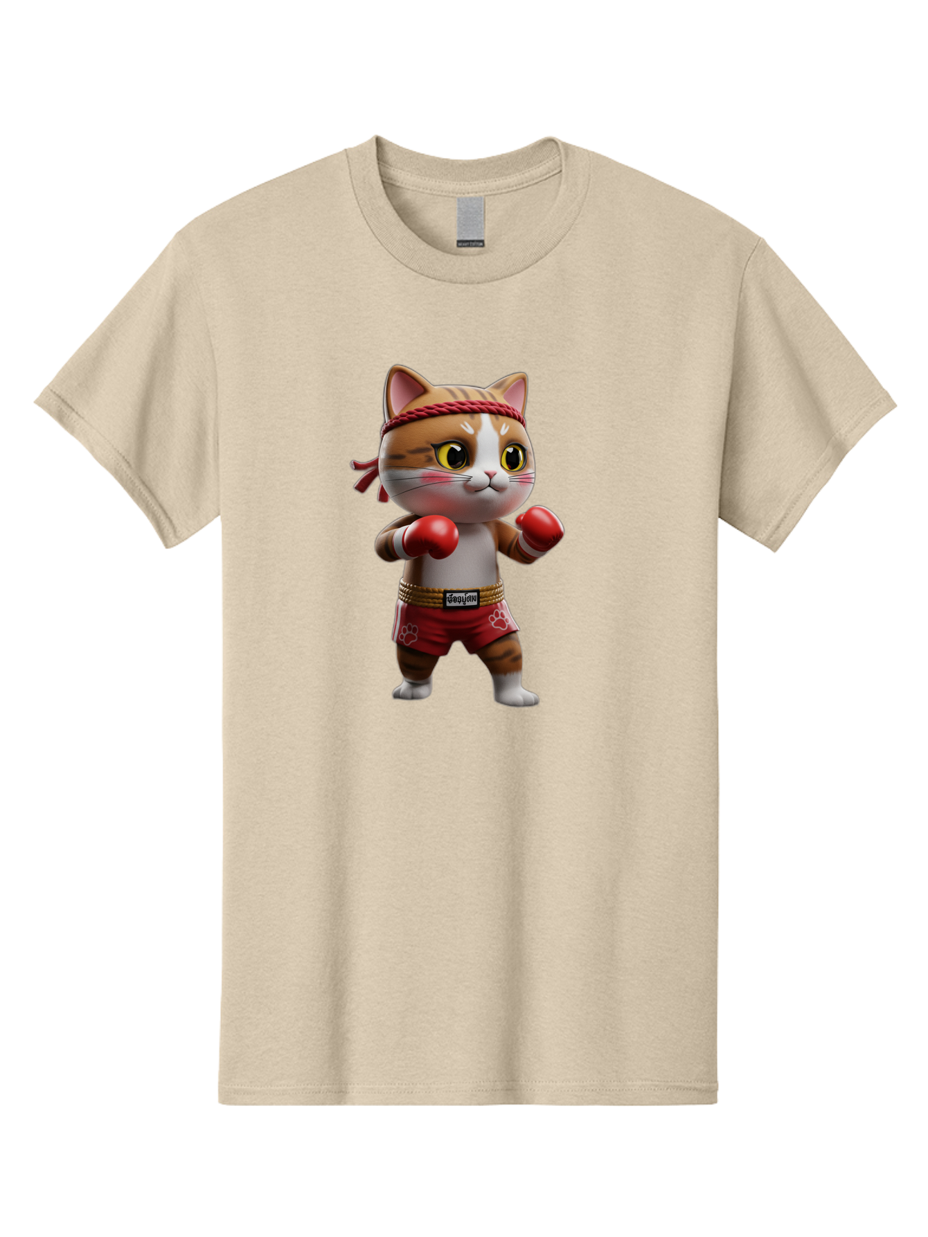 Caylin-Cat Men'S Graphic Tee, 100% Cotton, Comfortable Casual Summer Wear, Machine Washable, Cartoon Cat, Boxing Gloves, Red Shorts, Martial Arts, Adorable Animal, Cute Character, Toy Illustration, Fighting Stance, Red Headband, Bae405 4